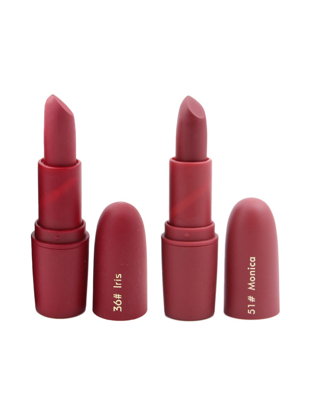 MISS ROSE Professional Make-Up Set of 2 Matte Creamy Lipsticks - Iris 36 & Monica 51, Brown
MISS ROSE Professional Make-Up Set of 2 Matte Creamy Lipsticks - Iris 36 & Monica 51, Brown