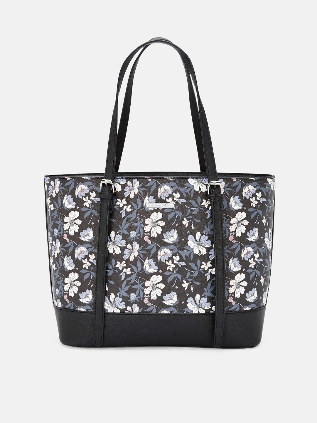 Forever Glam by Pantaloons Black Floral Printed Shopper Shoulder Bag