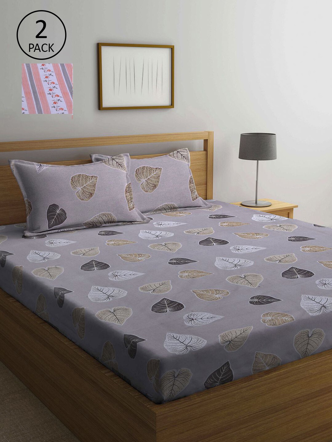 KLOTTHE Grey & Peach-Coloured Floral 210 TC Set of 2 Queen Bedsheet with 4 Pillow Covers
KLOTTHE Grey & Peach-Coloured Floral 210 TC Set of 2 Queen Bedsheet with 4 Pillow Covers