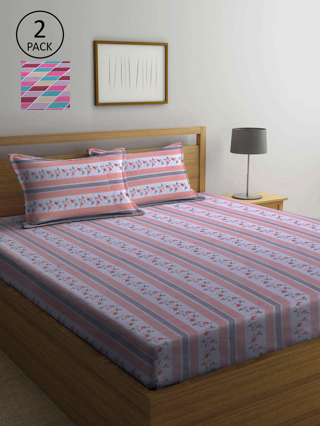 KLOTTHE White & Grey Floral 210 TC 2 Queen Bedsheet with 4 Pillow Covers
KLOTTHE White & Grey Floral 210 TC 2 Queen Bedsheet with 4 Pillow Covers