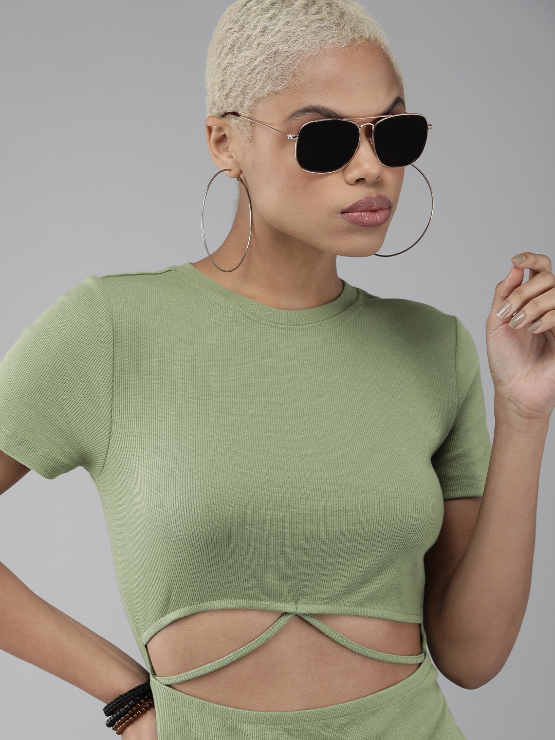 The Roadster Lifestyle Co Women Green Self Design Bodycon Dress