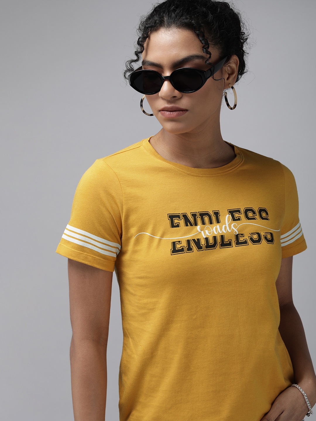 The Roadster Lifestyle Co Women Mustard Yellow Typography Print Round Neck Pure Cotton T-shirt with Stripes
The Roadster Lifestyle Co Women Mustard Yellow Typography Print Round Neck Pure Cotton T-shirt with Stripes