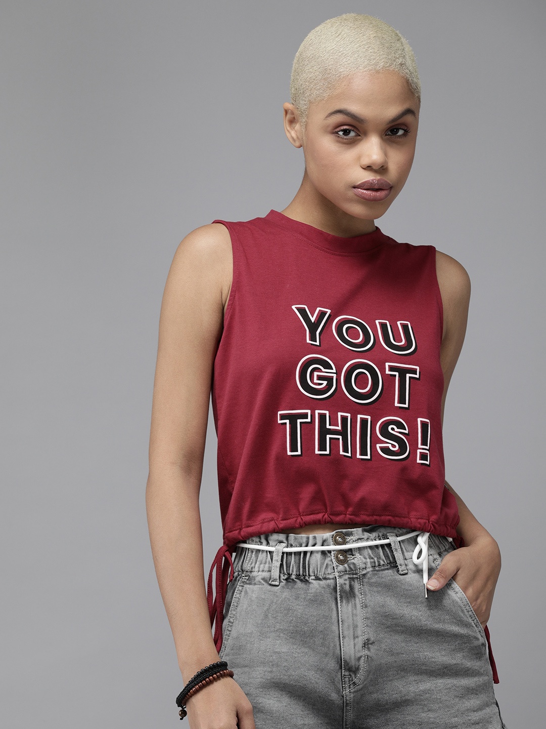 The Roadster Lifestyle Co Women Maroon Typography Printed Pure Cotton Sleeveless T-shirt
The Roadster Lifestyle Co Women Maroon Typography Printed Pure Cotton Sleeveless T-shirt