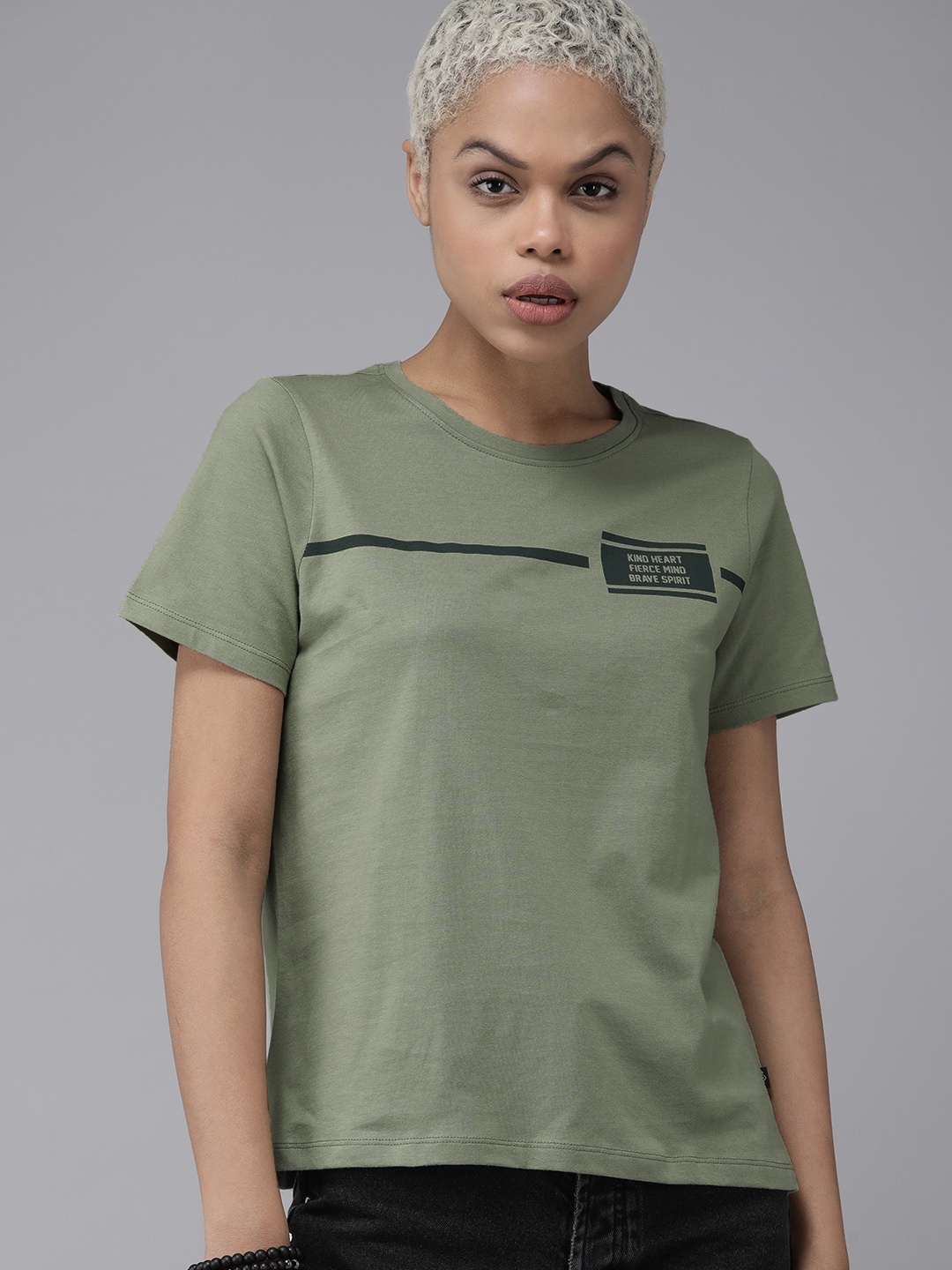 The Roadster Lifestyle Co Women Olive Green & Black Typography Printed Pure Cotton T-shirt
The Roadster Lifestyle Co Women Olive Green & Black Typography Printed Pure Cotton T-shirt