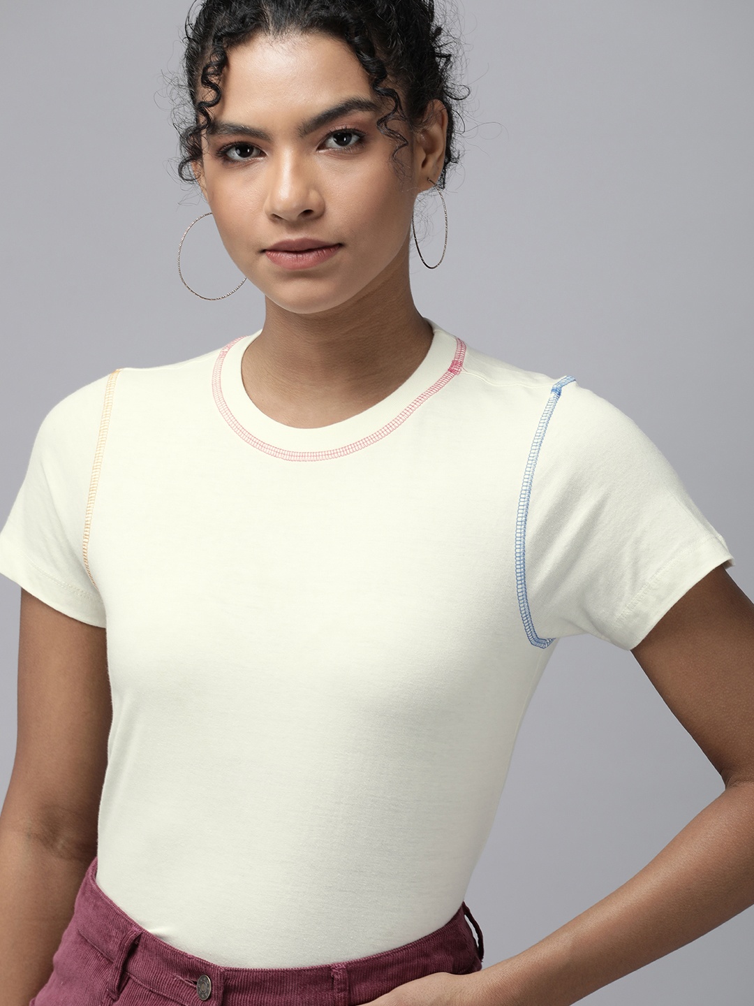The Roadster Lifestyle Co Women White Solid Pure Cotton T-shirt With Contrast Overlock Stitch
The Roadster Lifestyle Co Women White Solid Pure Cotton T-shirt With Contrast Overlock Stitch