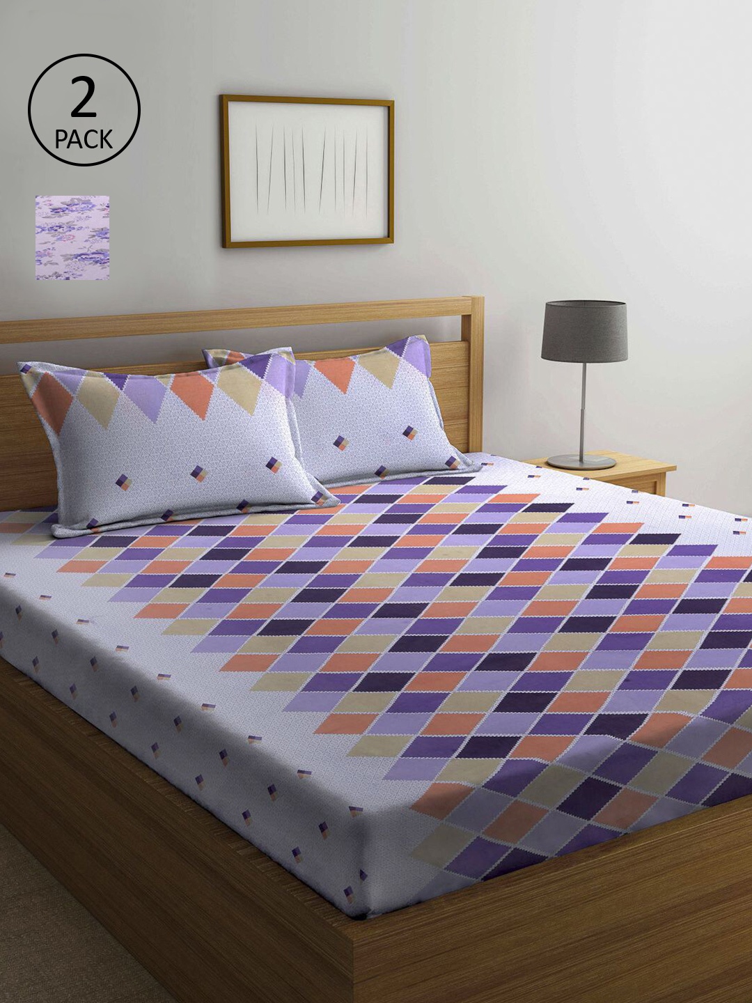 KLOTTHE Multicoloured & Purple Geometric 210 TC 2 Queen Bedsheet with 4 Pillow Covers, Multi
KLOTTHE Multicoloured & Purple Geometric 210 TC 2 Queen Bedsheet with 4 Pillow Covers, Multi
