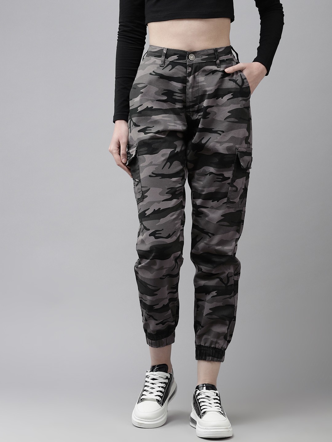 The Dry State Women Grey Camouflage Printed High-Rise Easy Wash Cropped Joggers Trousers
The Dry State Women Grey Camouflage Printed High-Rise Easy Wash Cropped Joggers Trousers