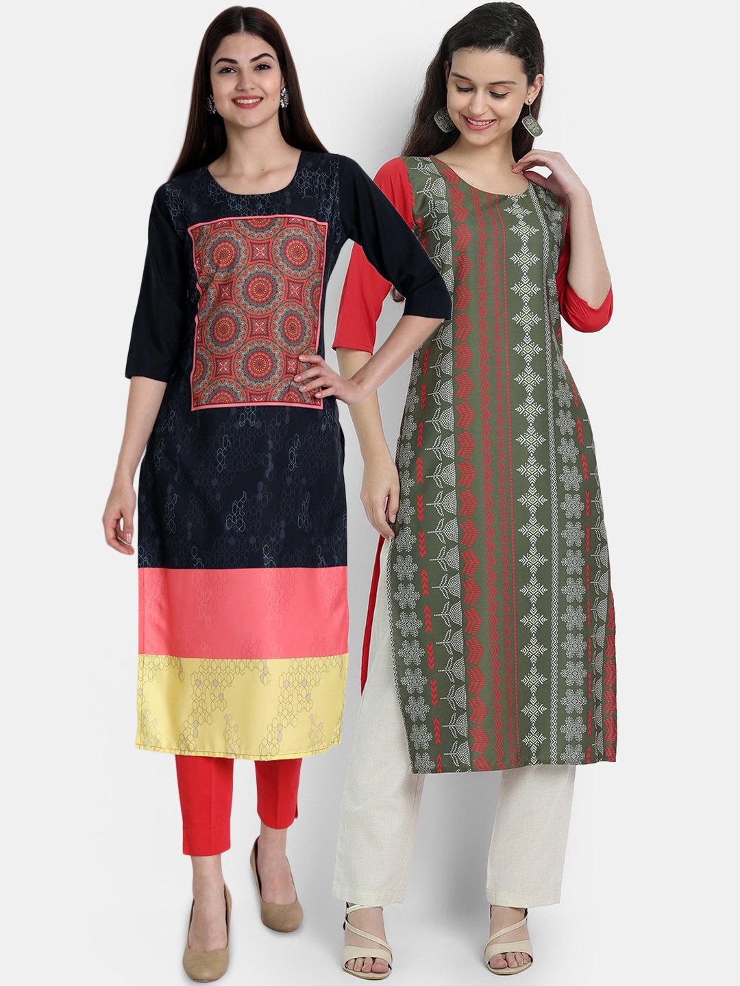 Ethnic basket Women Pack Of 2 Printed Straight Kurta, Multi