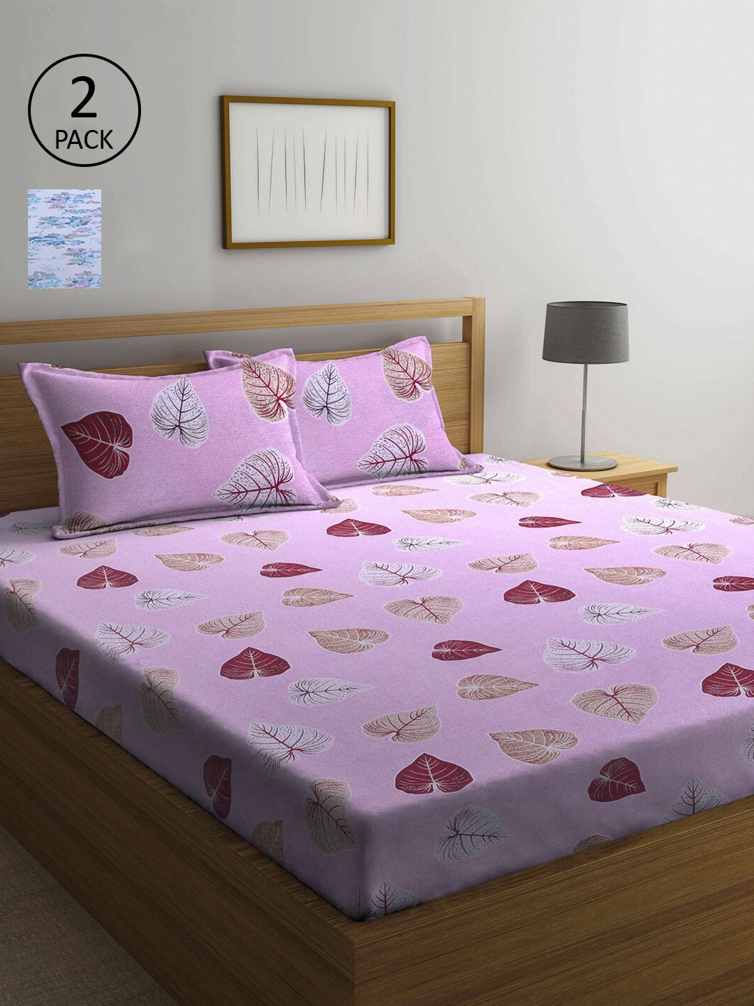 KLOTTHE Blue & Pink Floral 210 TC 2 Queen Bedsheet with 4 Pillow Covers