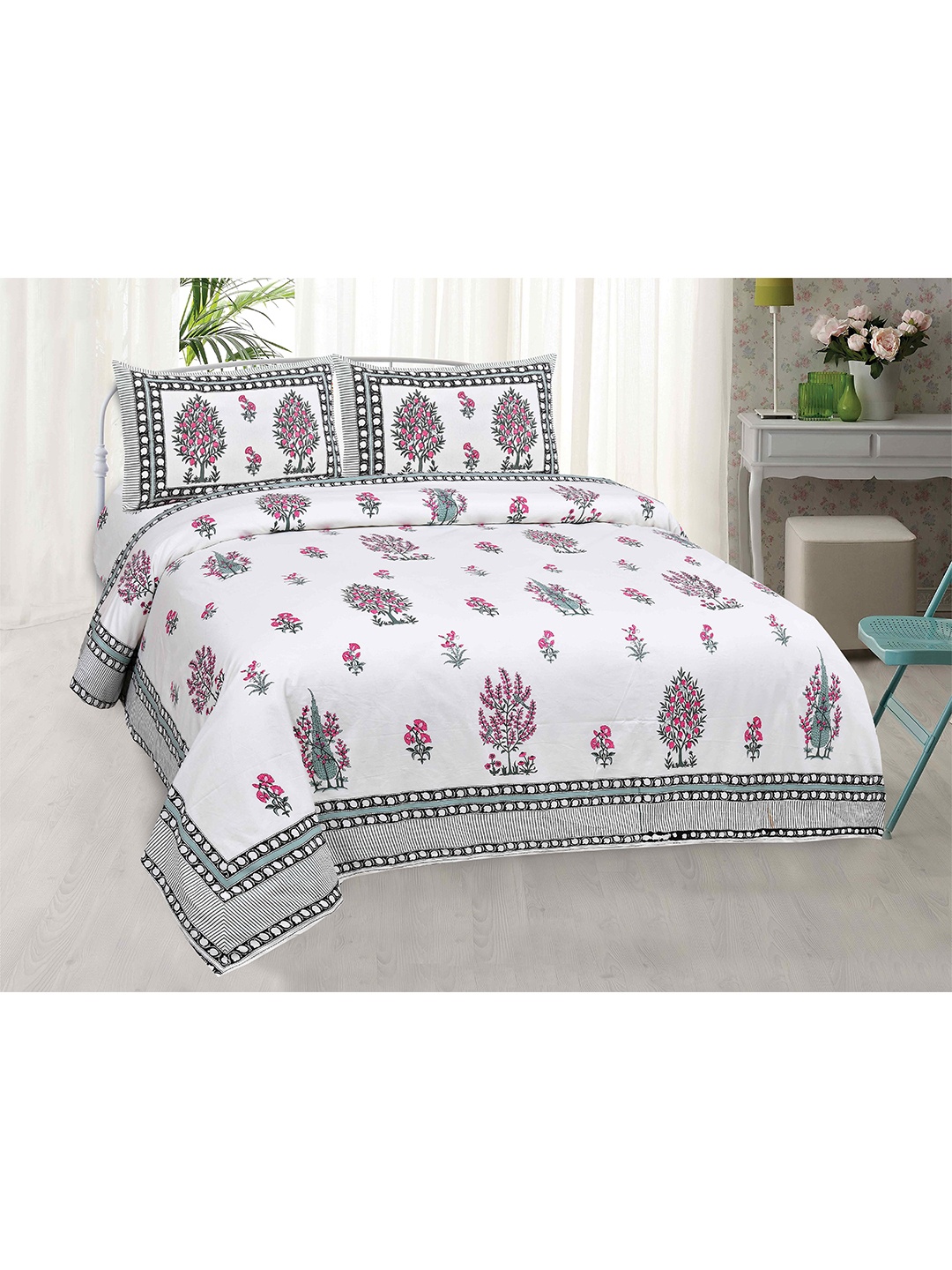 JAIPUR FABRIC White & Magenta 240 TC Floral Cotton King Bedsheet with 2 Pillow Covers
JAIPUR FABRIC White & Magenta 240 TC Floral Cotton King Bedsheet with 2 Pillow Covers