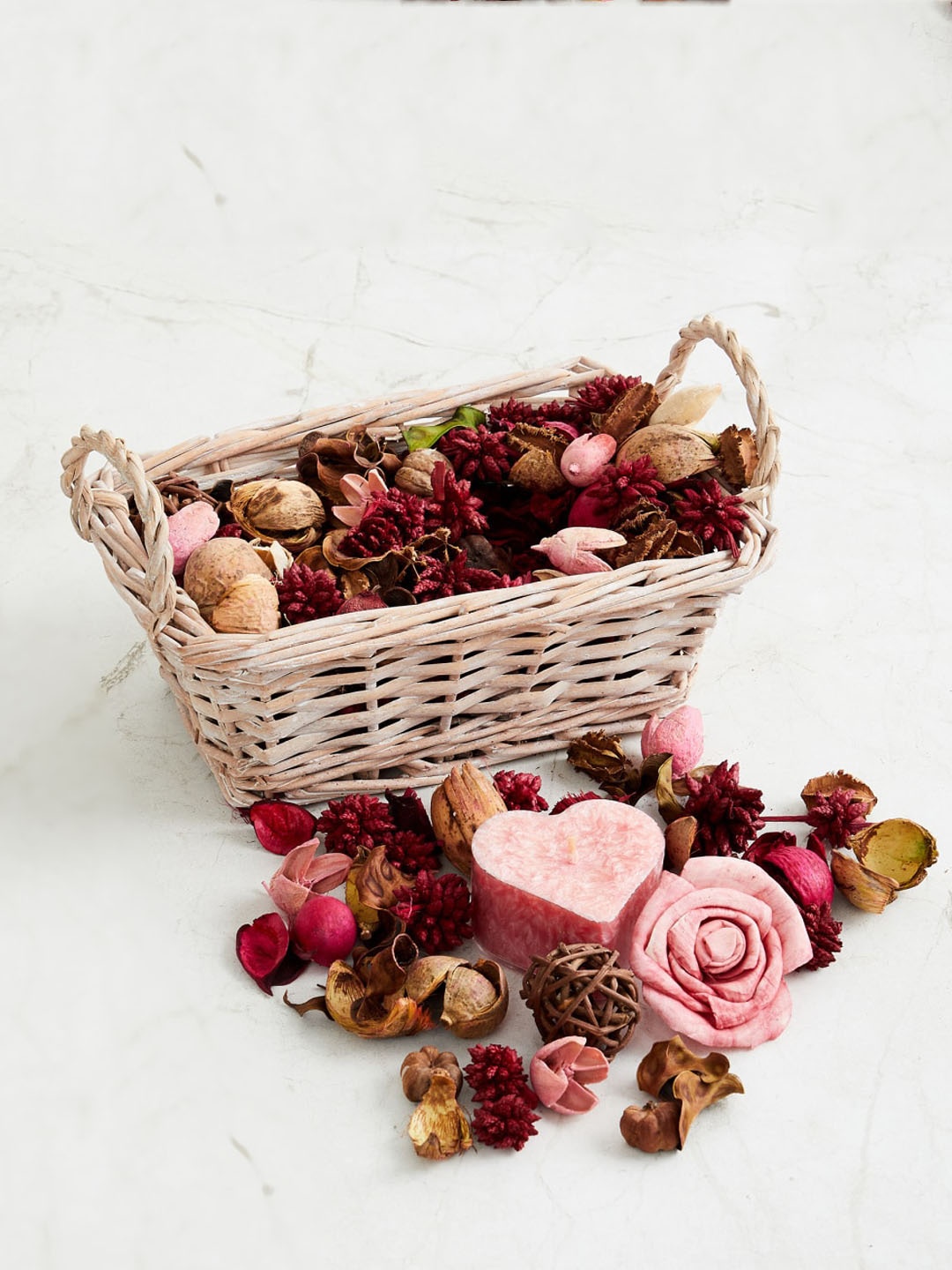 Home Centre Multi-Coloured Dried Flowers Potpourri With Heart T-Light Candle In Basket
Home Centre Multi-Coloured Dried Flowers Potpourri With Heart T-Light Candle In Basket