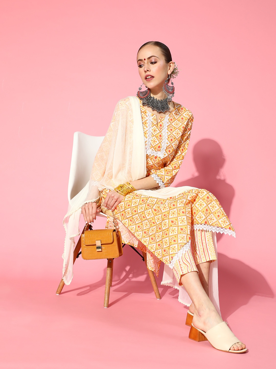 Sangria Women Yellow Ethnic Motifs Printed Pure Cotton Kurta with Trousers & Dupatta
Sangria Women Yellow Ethnic Motifs Printed Pure Cotton Kurta with Trousers & Dupatta