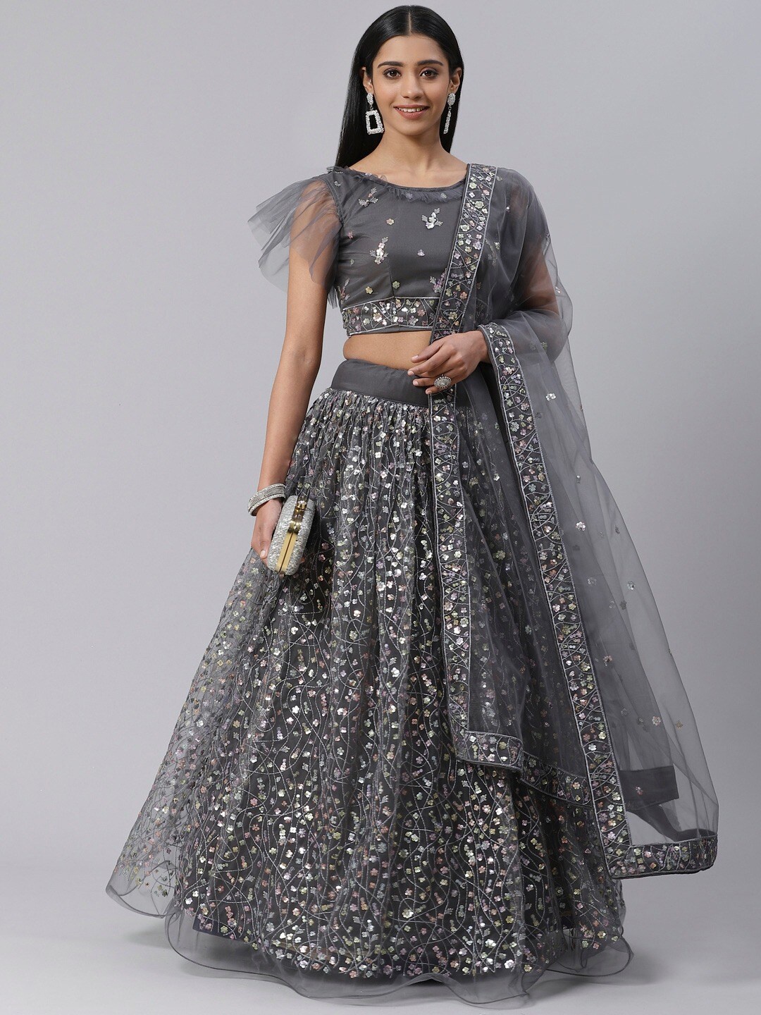 SHOPGARB Charcoal & Silver-Toned Embellished Semi-Stitched Lehenga Choli With Dupatta
SHOPGARB Charcoal & Silver-Toned Embellished Semi-Stitched Lehenga Choli With Dupatta