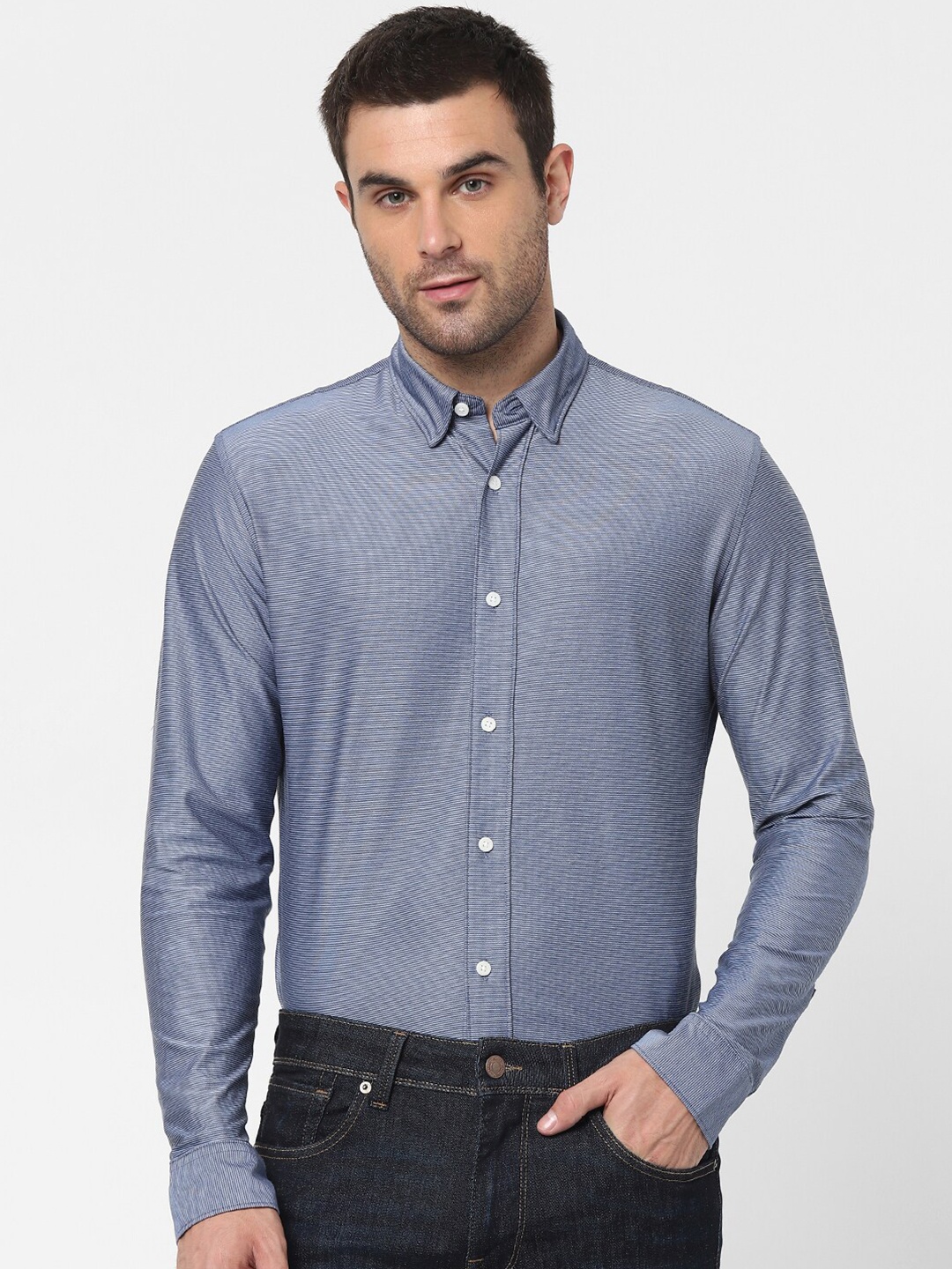 SELECTED Men Blue Slim Fit Striped Cotton Casual Shirt