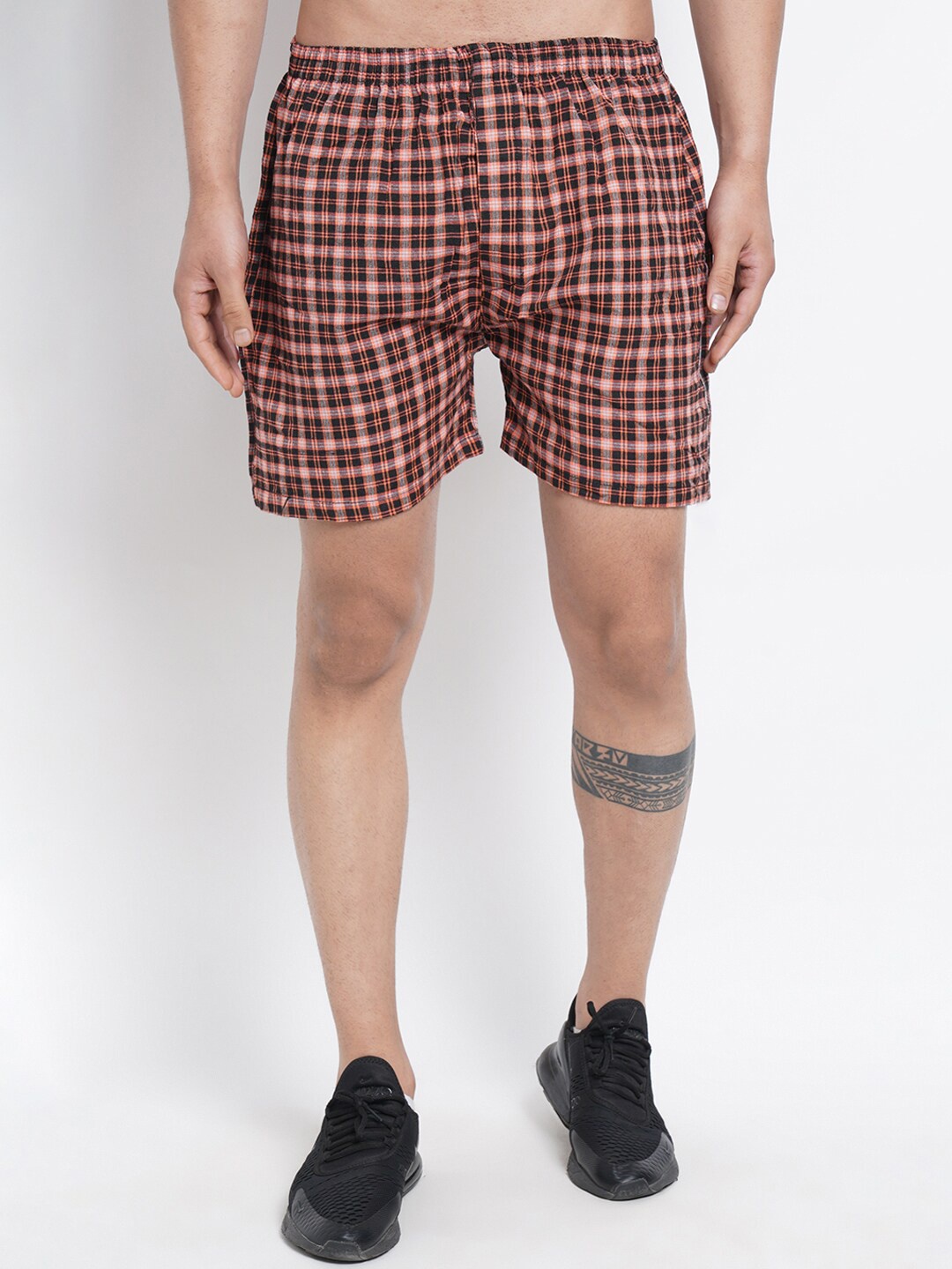 Purple State Men Black & Grey Checked Pure Cotton Boxers
