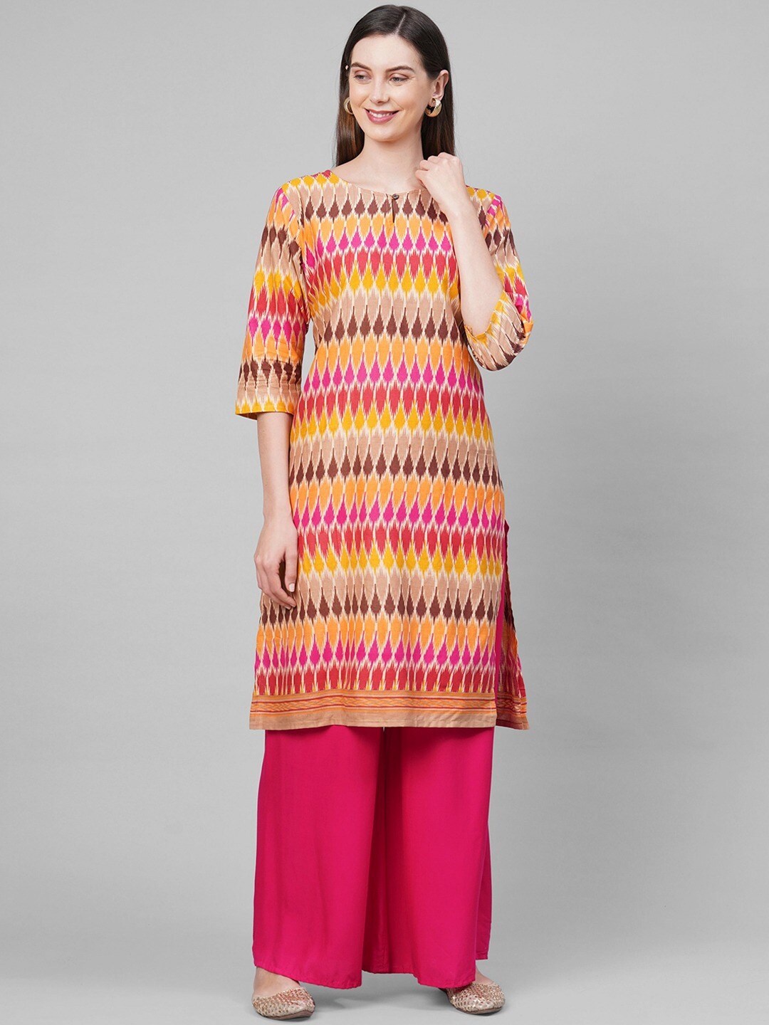 GoSriKi Women Multicoloured Geometric Printed Kurta, Multi