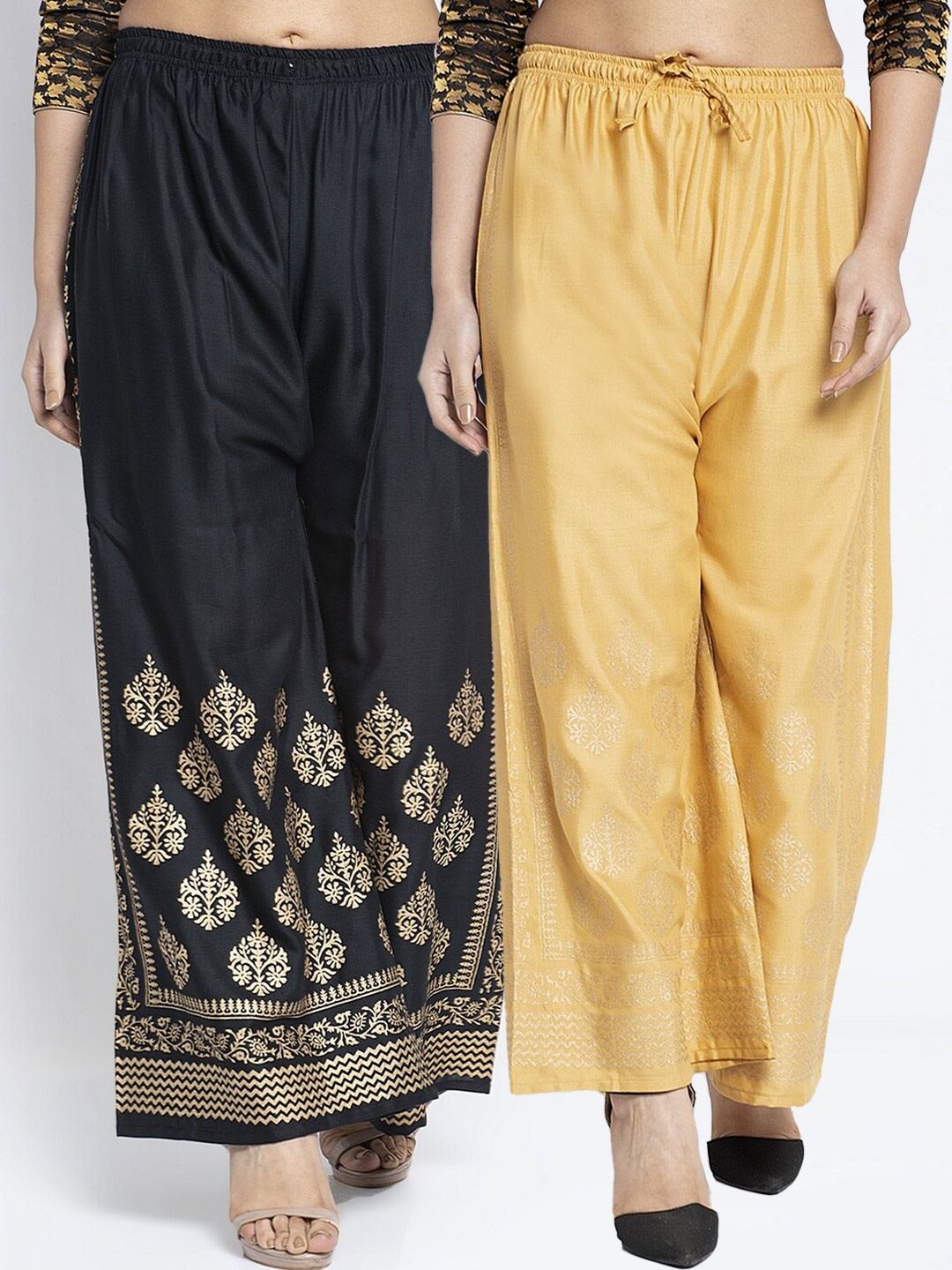 Jinfo Women Pack Of 2 Black & Beige Ethnic Motifs Printed Flared Knitted Ethnic Palazzos
Jinfo Women Pack Of 2 Black & Beige Ethnic Motifs Printed Flared Knitted Ethnic Palazzos