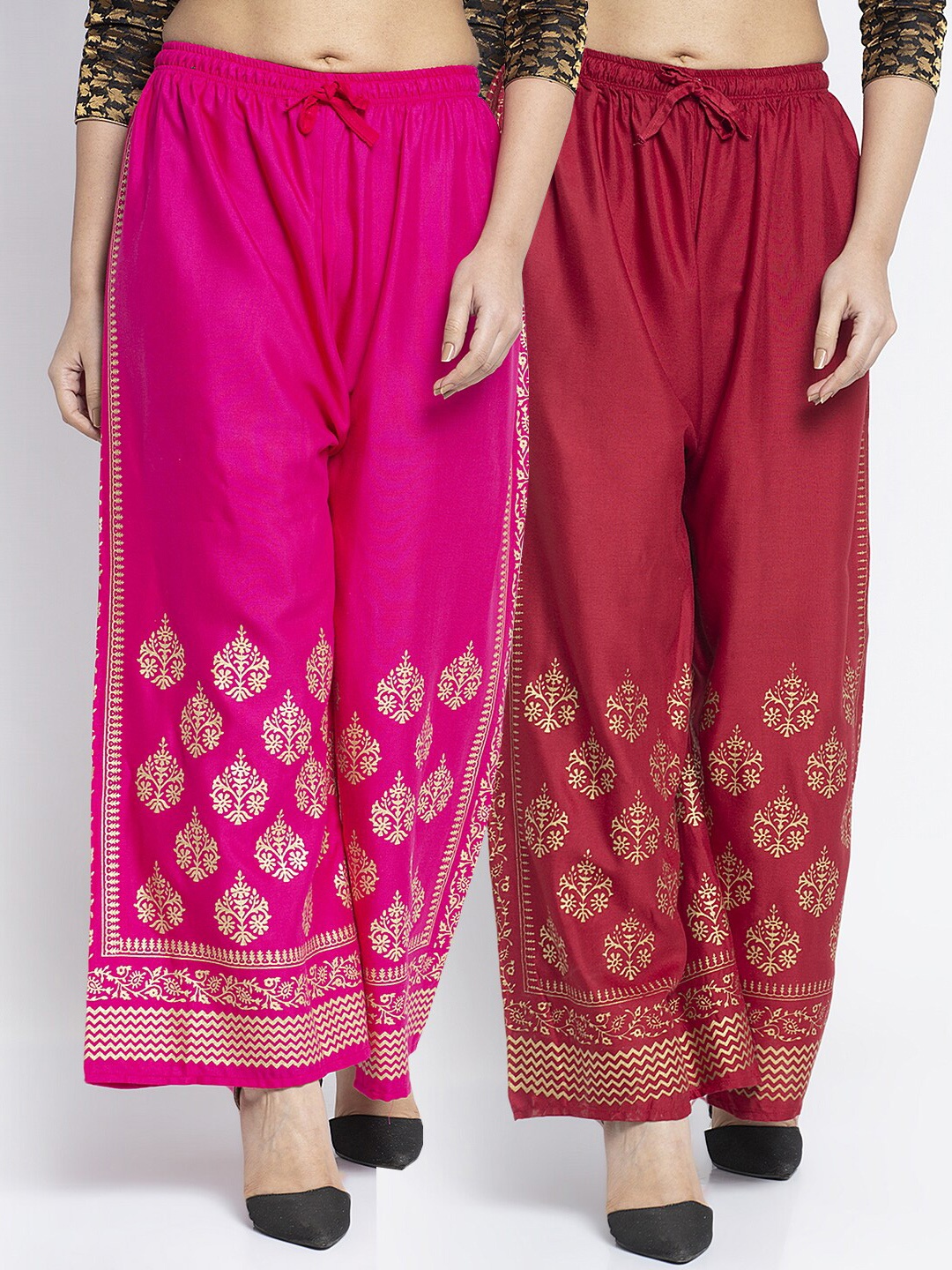 Jinfo Women Pink & Maroon Set of 2 Ethnic Motifs Printed Flared Knitted Ethnic Palazzos
Jinfo Women Pink & Maroon Set of 2 Ethnic Motifs Printed Flared Knitted Ethnic Palazzos