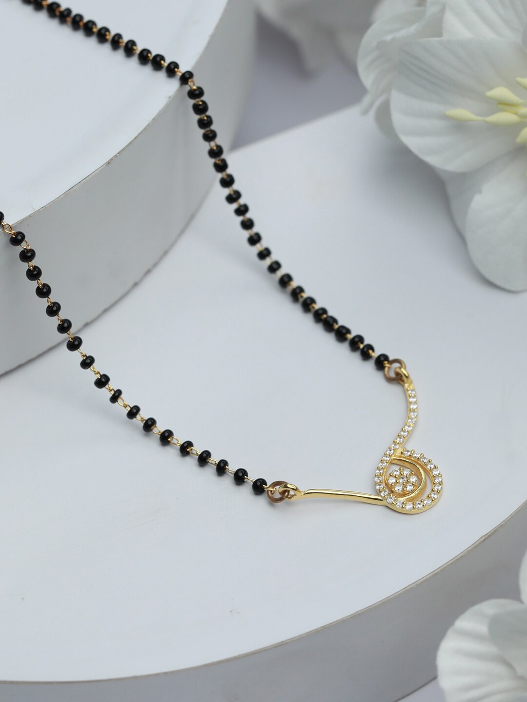 SHEER by Priyaasi 925 Sterling Silver Gold-Plated White AD & Black Beaded Mangalsutra
SHEER by Priyaasi 925 Sterling Silver Gold-Plated White AD & Black Beaded Mangalsutra
