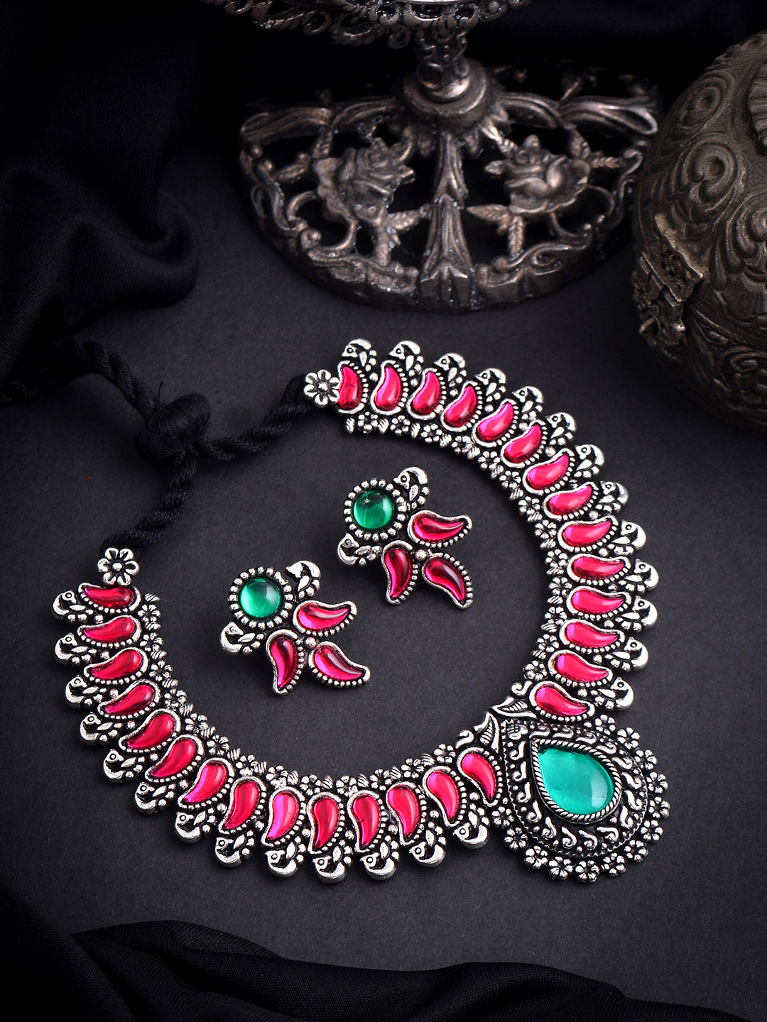 Yellow Chimes Silver-Plated Oxidised Maharashtrian Antique Jewellery Set
Yellow Chimes Silver-Plated Oxidised Maharashtrian Antique Jewellery Set