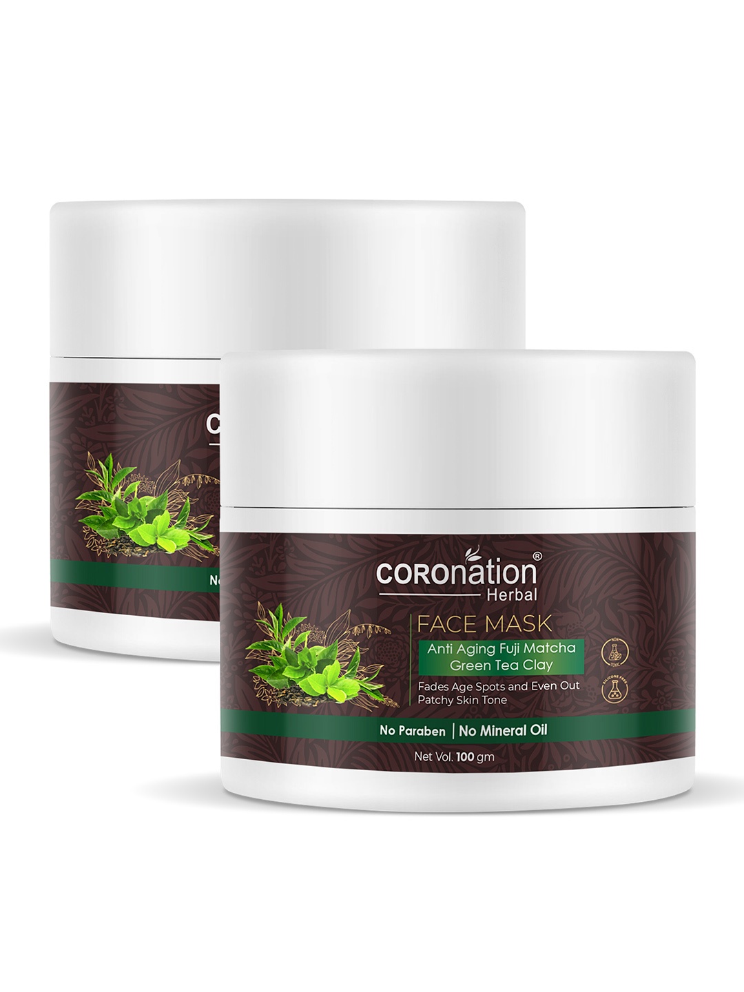 COROnation Herbal Set of 2 Anti-Aging Fuji Matcha Green Tea Clay Face Masks - 100 g each, Coffee brown
COROnation Herbal Set of 2 Anti-Aging Fuji Matcha Green Tea Clay Face Masks - 100 g each, Coffee brown