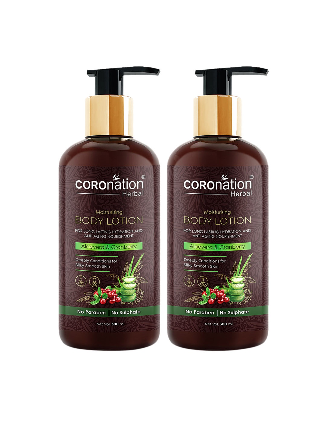 COROnation Herbal Set of 2 Aloe Vera & Cranberry Moisturising Body Lotions - 300 ml Each, Brown
COROnation Herbal Set of 2 Aloe Vera & Cranberry Moisturising Body Lotions - 300 ml Each, Brown