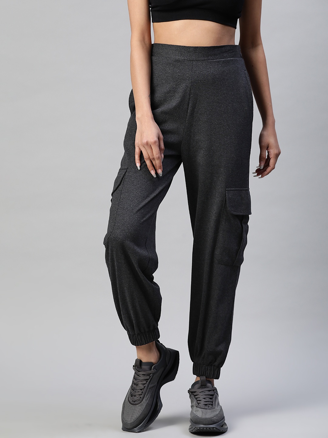 plusS Women Charcoal Solid Joggers