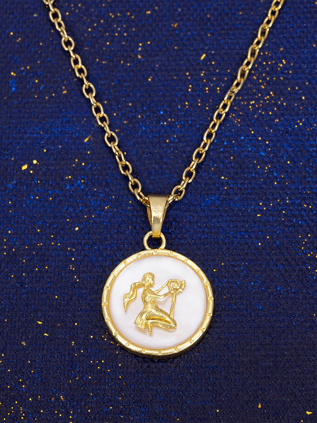March by FableStreet 18K Gold-Plated Mother of Pearl Virgo Zodiac Necklace 
March by FableStreet 18K Gold-Plated Mother of Pearl Virgo Zodiac Necklace