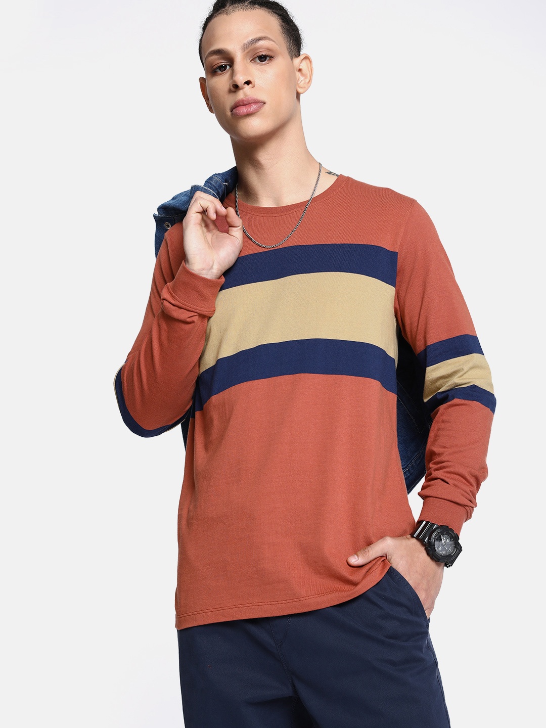 The Roadster Lifestyle Co. Rust Orange Striped Pure Cotton Revisited Nostalgia T-shirt
The Roadster Lifestyle Co. Rust Orange Striped Pure Cotton Revisited Nostalgia T-shirt