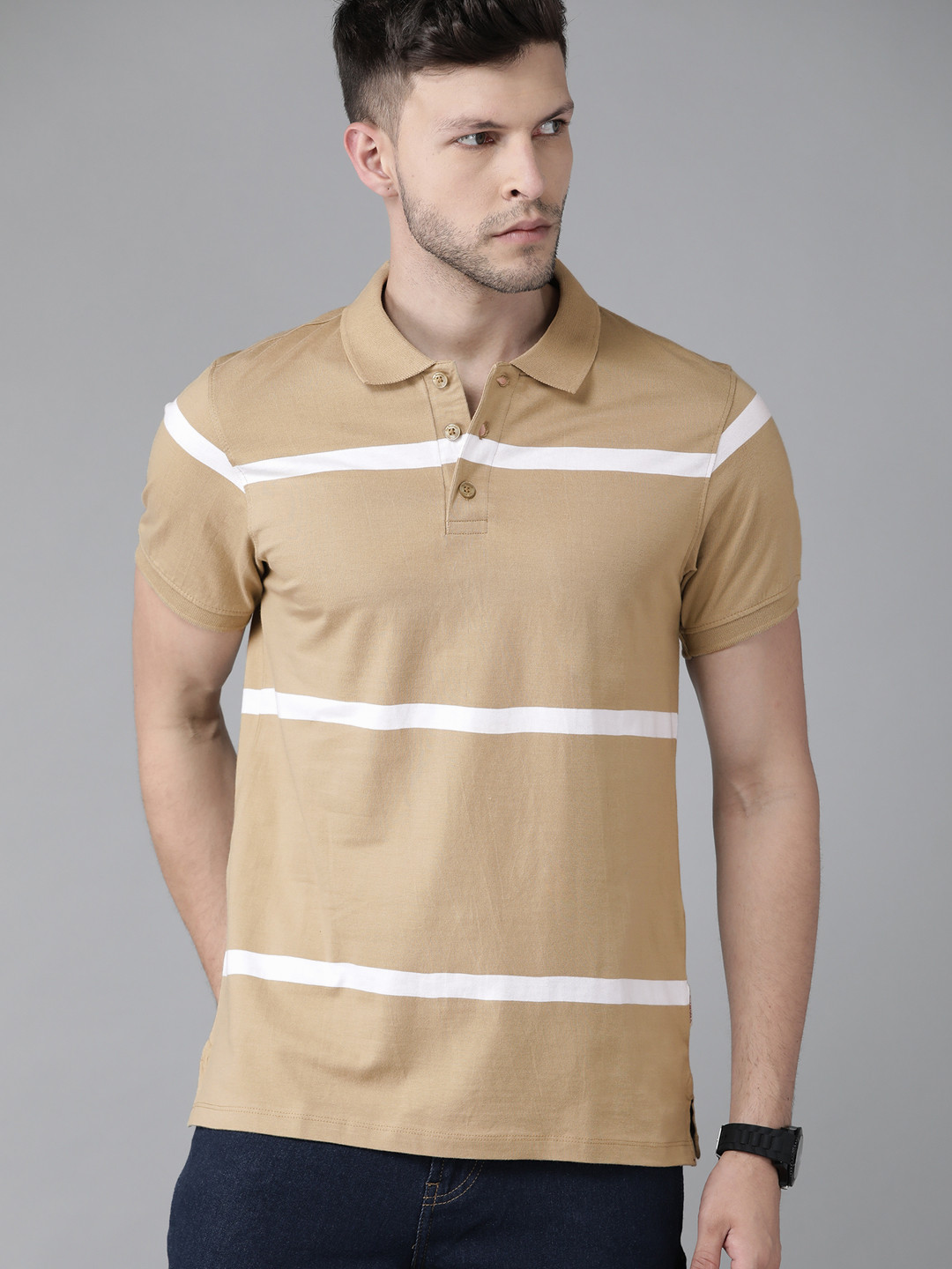 Roadster Men Beige & White Striped Polo Collar Pure Cotton T-shirt
Roadster Men Beige & White Striped Polo Collar Pure Cotton T-shirt