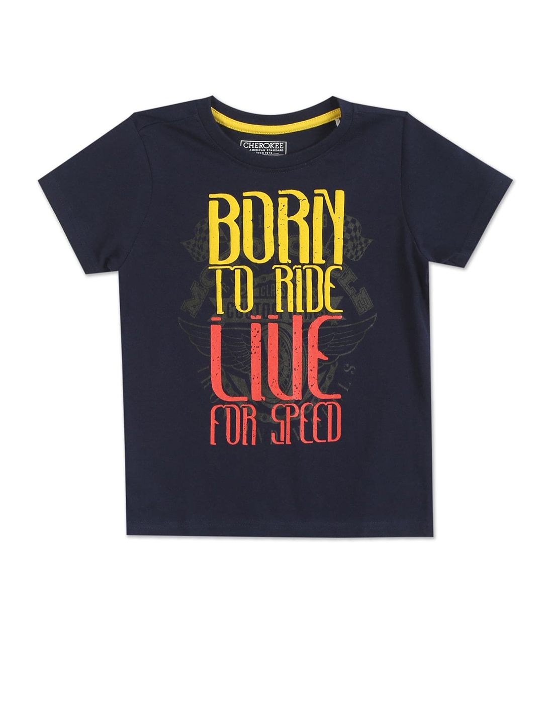 Cherokee Boys Navy Blue Typography Printed T-shirt