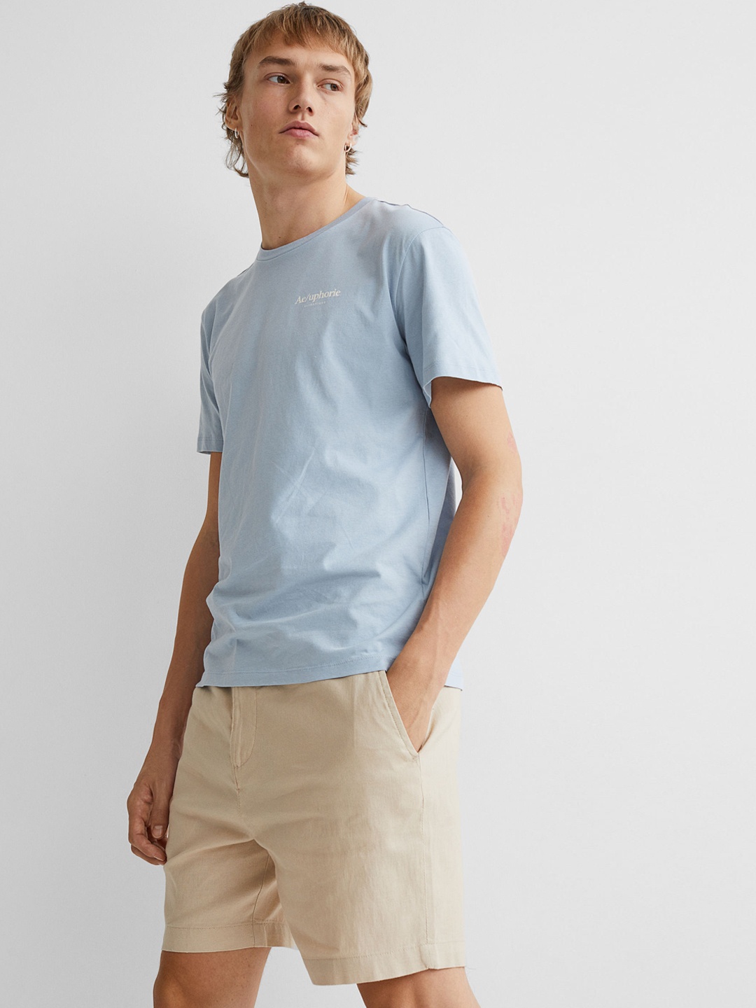 H&M Men Beige Regular Fit Linen-Blend Shorts