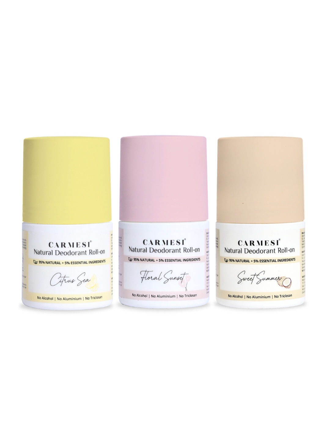 CARMESI Women Set of Floral Sunset, Sweet Summer & Citrus Sea Natural Deodorant Roll-on, Off white
CARMESI Women Set of Floral Sunset, Sweet Summer & Citrus Sea Natural Deodorant Roll-on, Off white