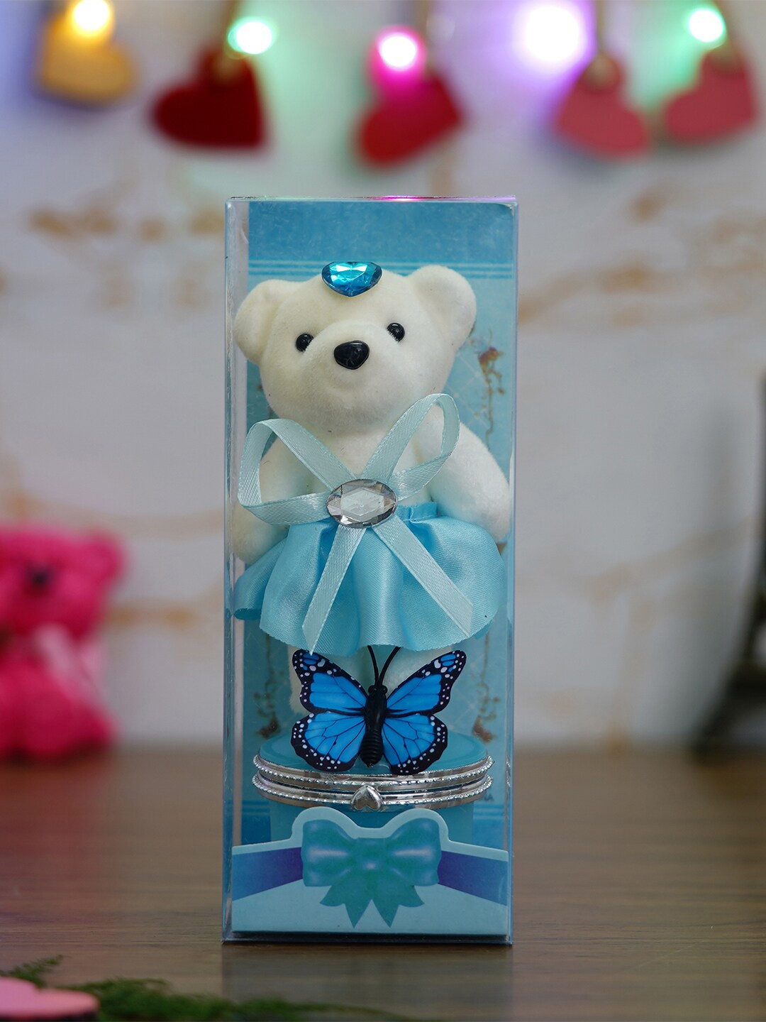 eCraftIndia Blue & White Butterfly & Teddy Bear Gift Set