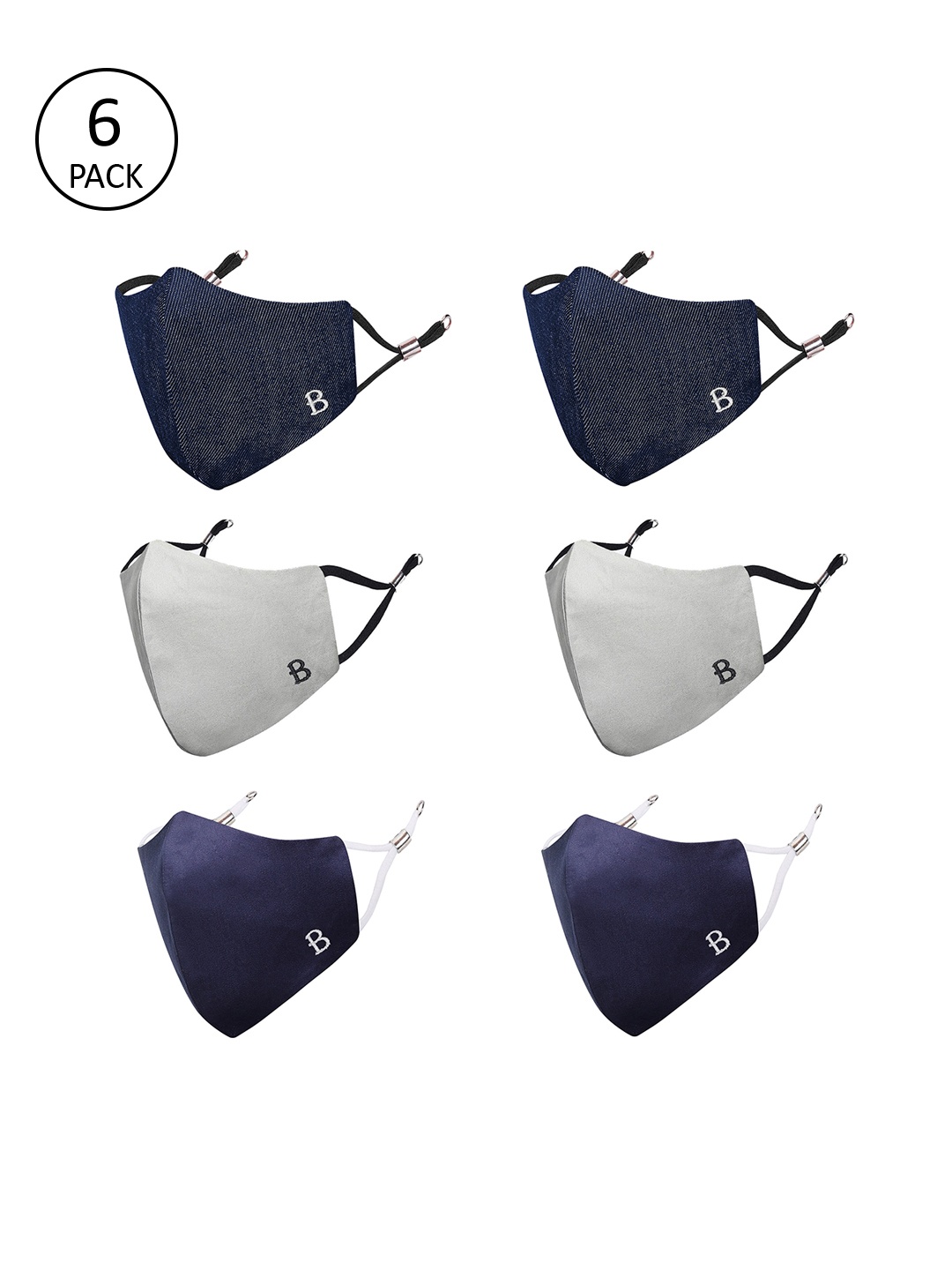 MASQ Unisex Pack Of 6 4-Ply Reusable Anti-Pollution Pure Cotton Cloth Masks, Navy blue
MASQ Unisex Pack Of 6 4-Ply Reusable Anti-Pollution Pure Cotton Cloth Masks, Navy blue