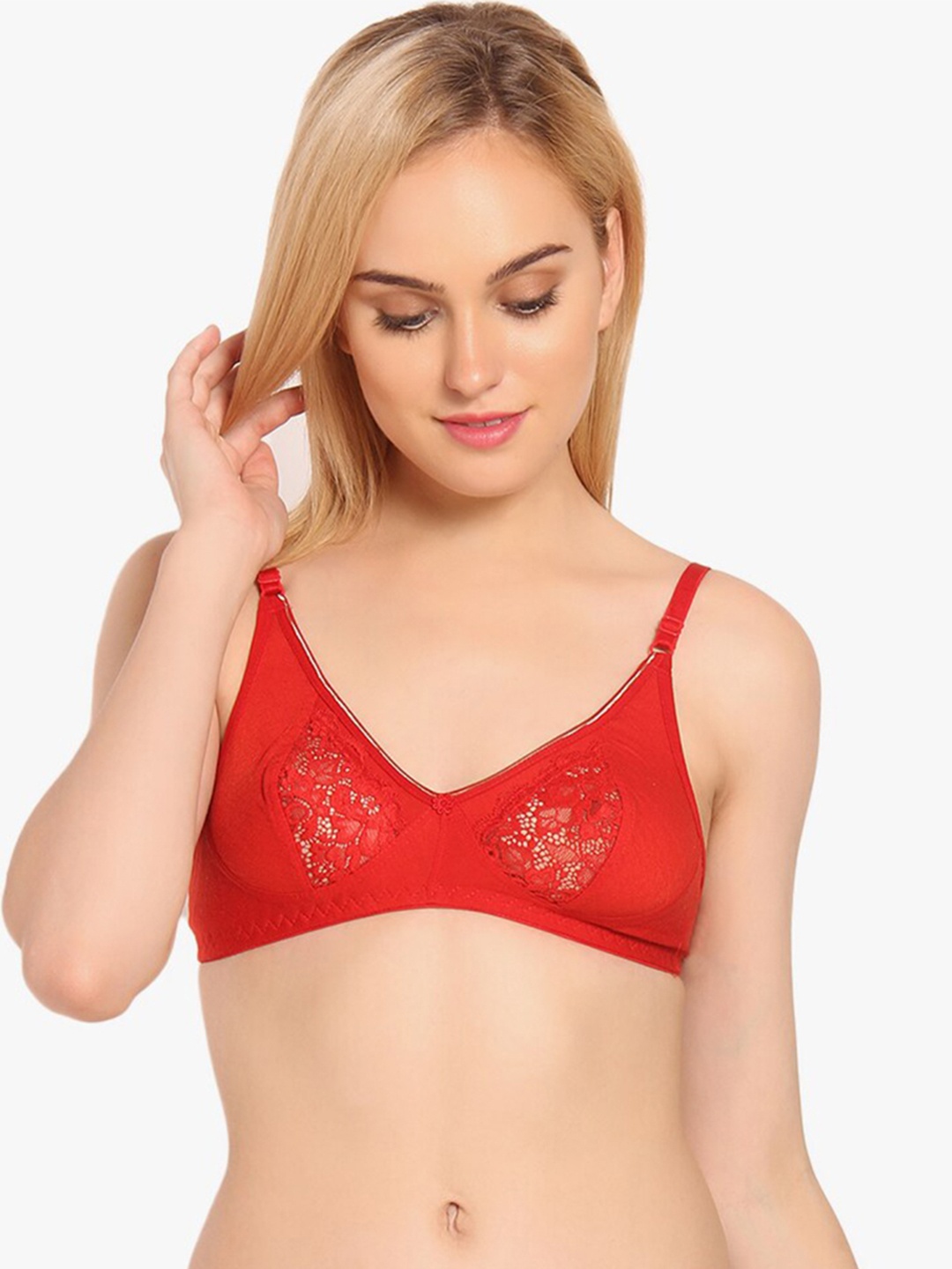 Innocence Red Solid Non-Padded Everyday Bra