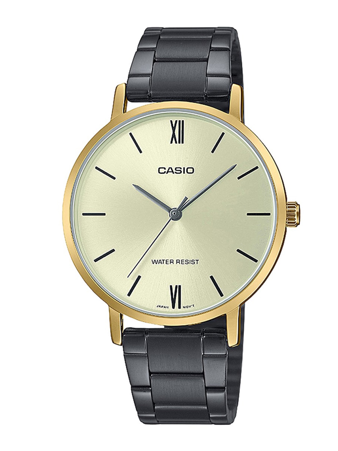 CASIO Women Gold-Toned Dial & Black Stainless Steel Bracelet Straps Analogue Watch A1956
CASIO Women Gold-Toned Dial & Black Stainless Steel Bracelet Straps Analogue Watch A1956