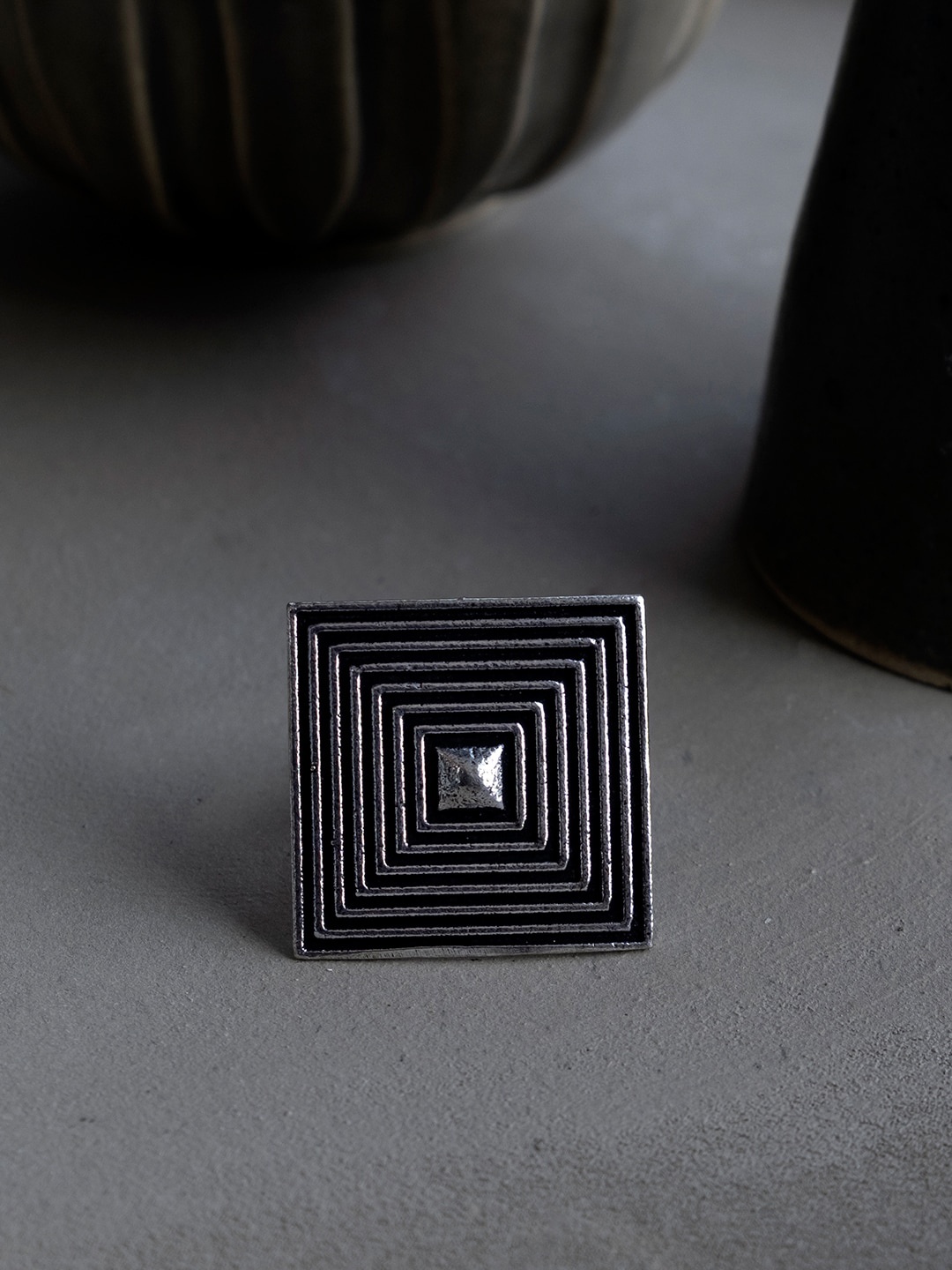 Infuzze Oxidised Silver-Plated Adjustable Finger Ring
