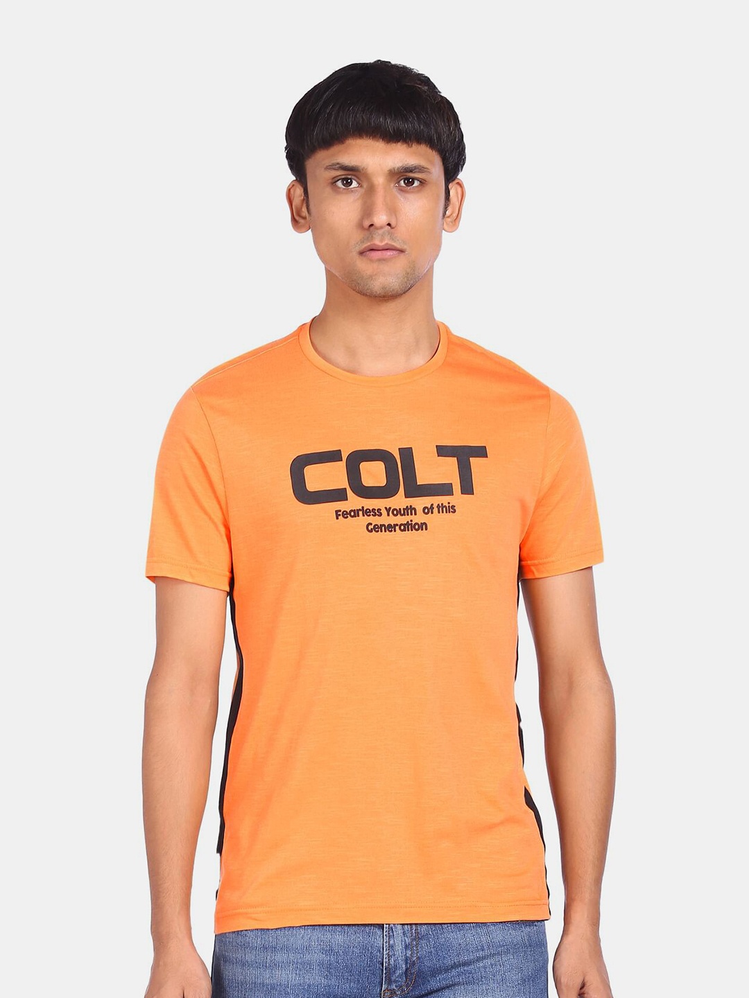 Colt Men Orange Typography Printed Regular Fit T-shirt