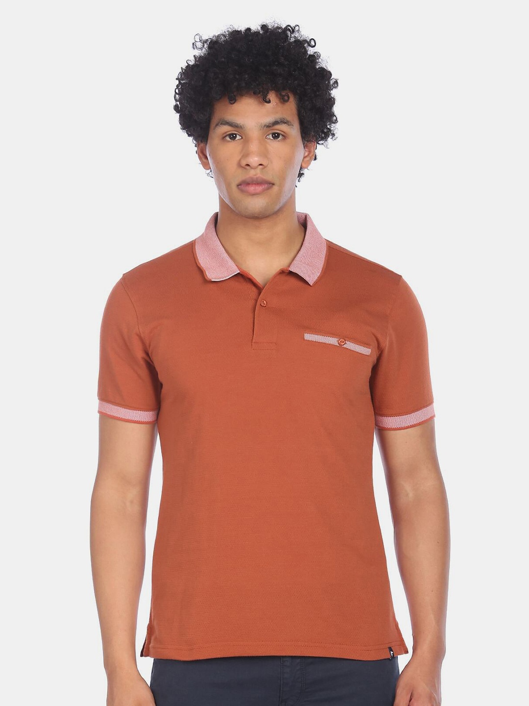 Ruggers Men Orange Polo Collar Pockets T-shirt