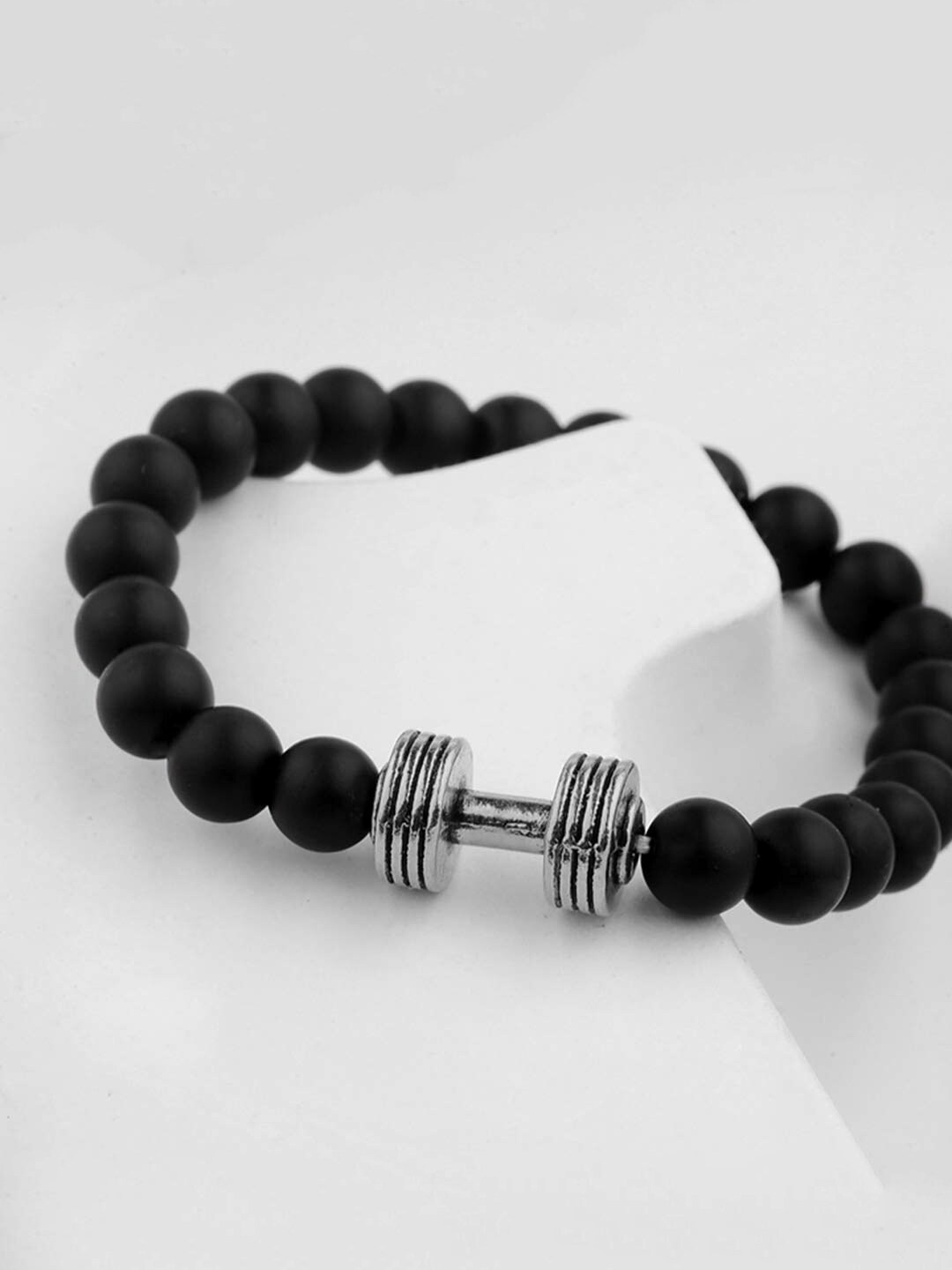 Yellow Chimes Unisex Black Beaded Elasticated Bracelet