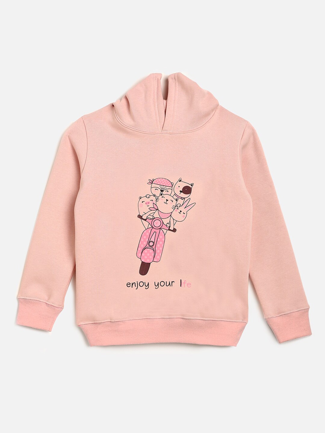 KIDSCRAFT Girls Cream-Coloured Embroidered Hooded Sweatshirt