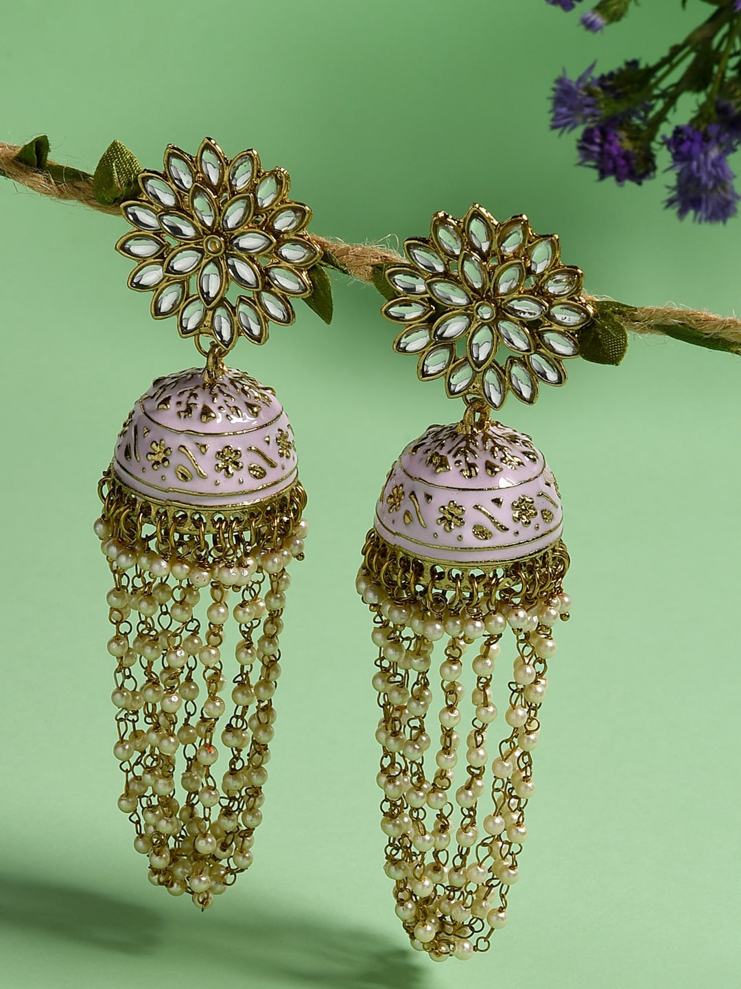 Fida Gold-Plated Kundan Contemporary Jhumkas