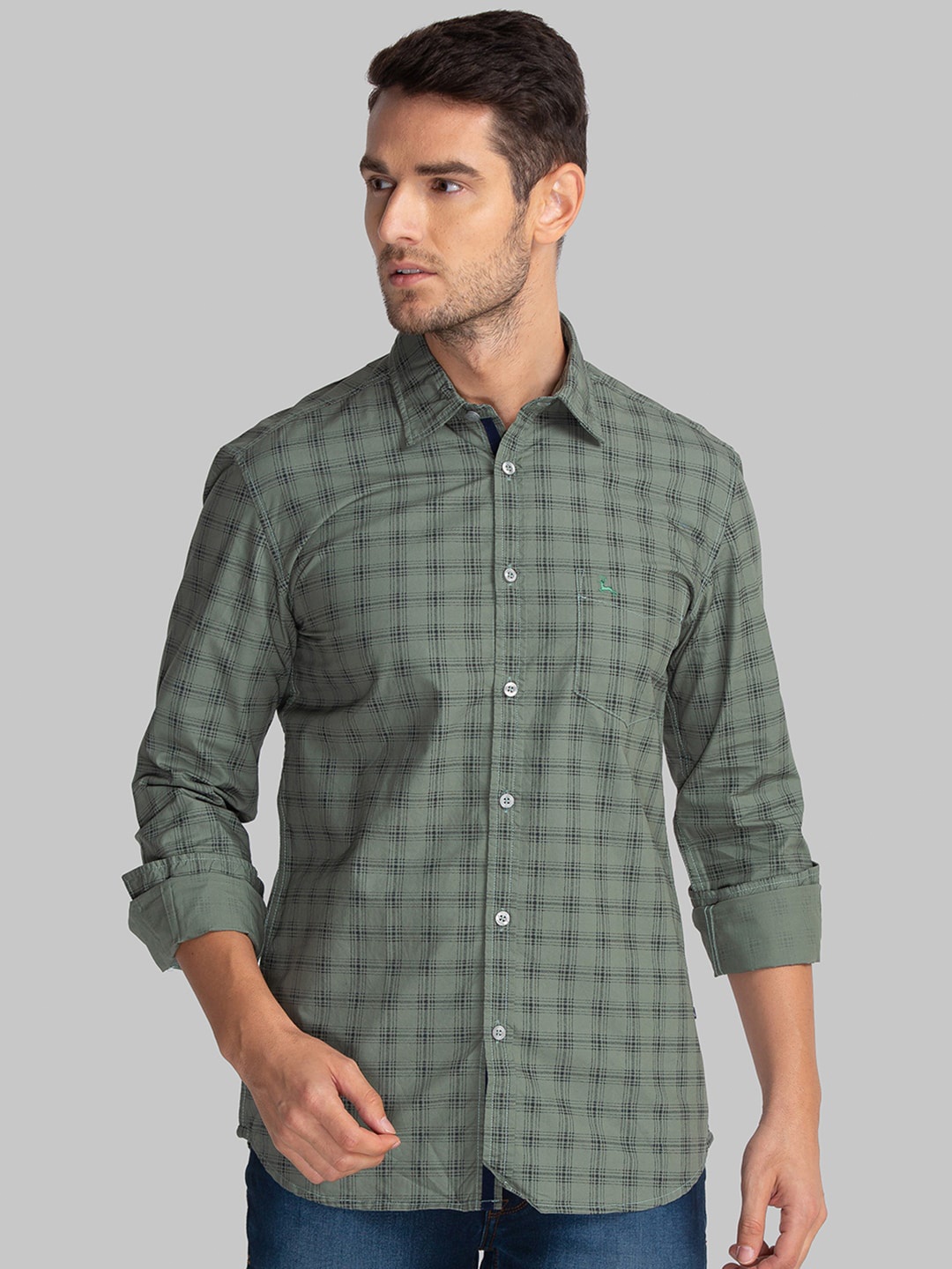 Parx Men Grey Slim Fit Checked Casual Shirt