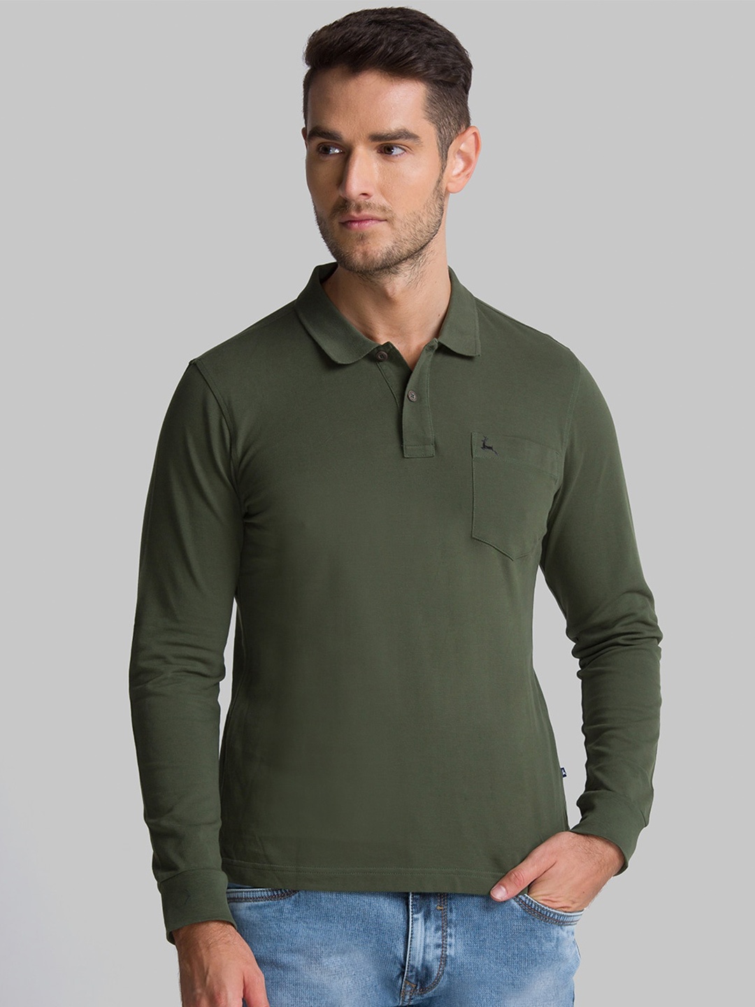 Parx Men Green Solid Polo Collar Pockets T-shirt
