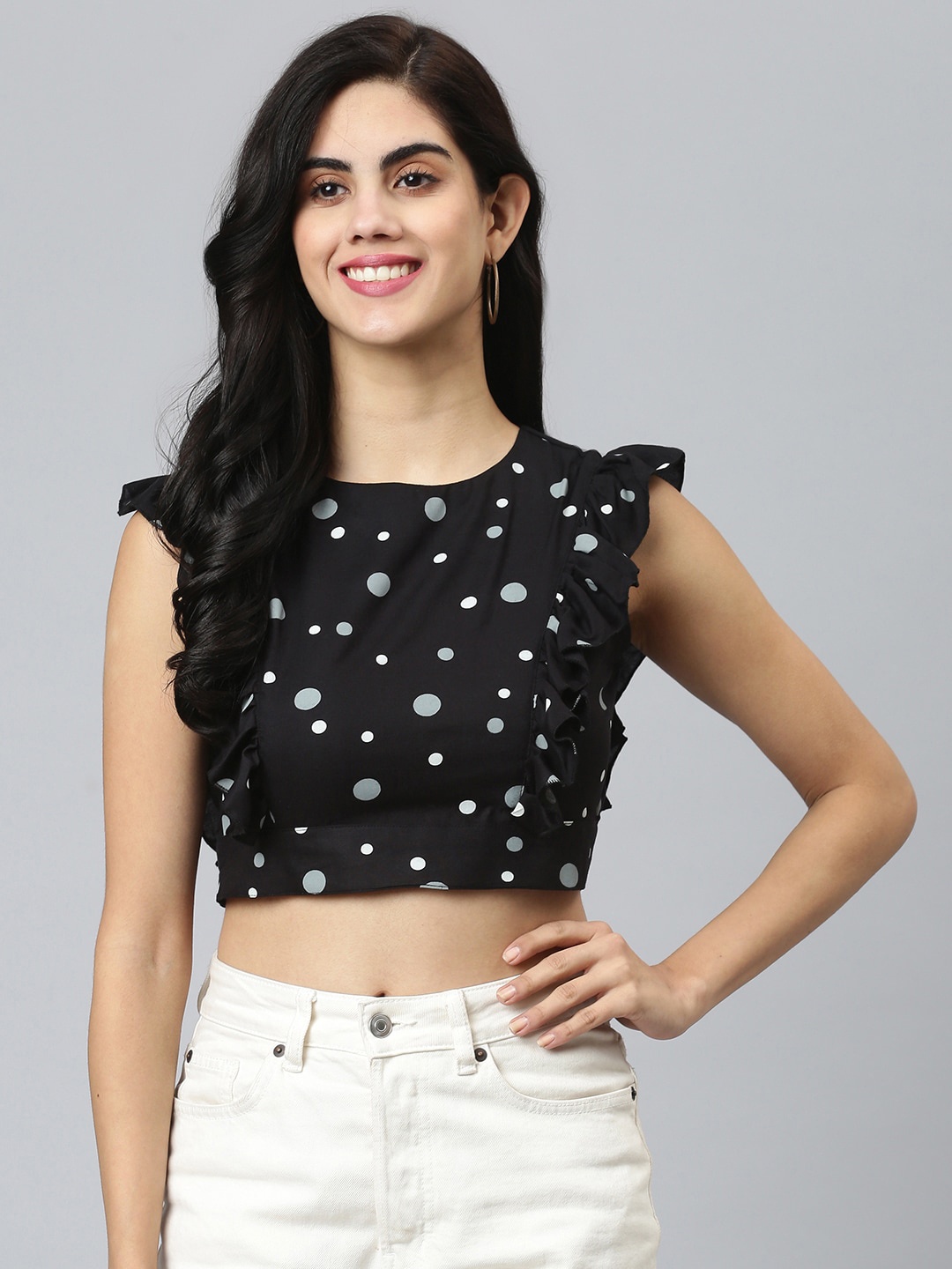 FLAMBOYANT Women Black Print Crop Top