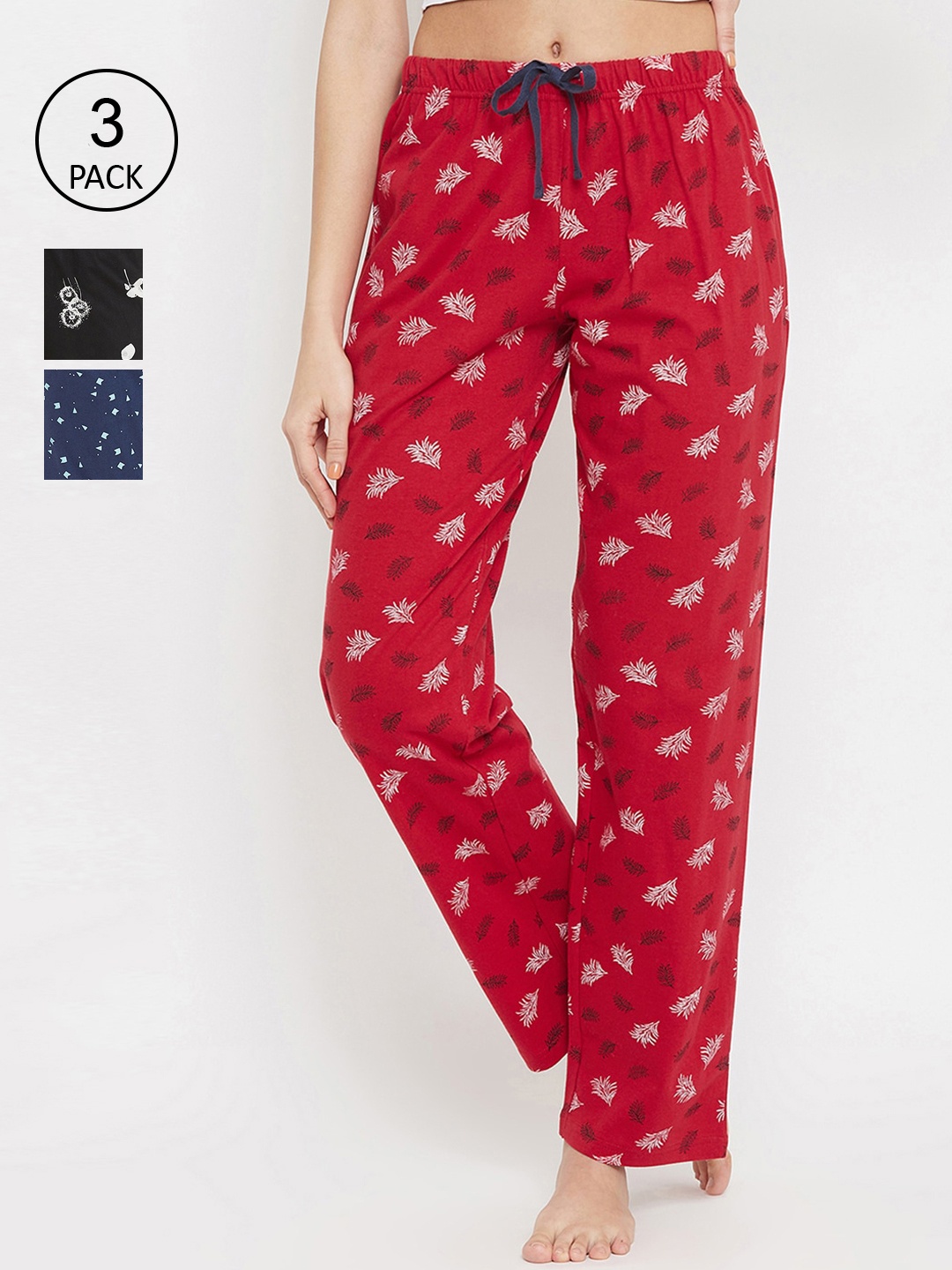 Clovia Women Pack Of 3 Assorted Cotton Lounge Pants