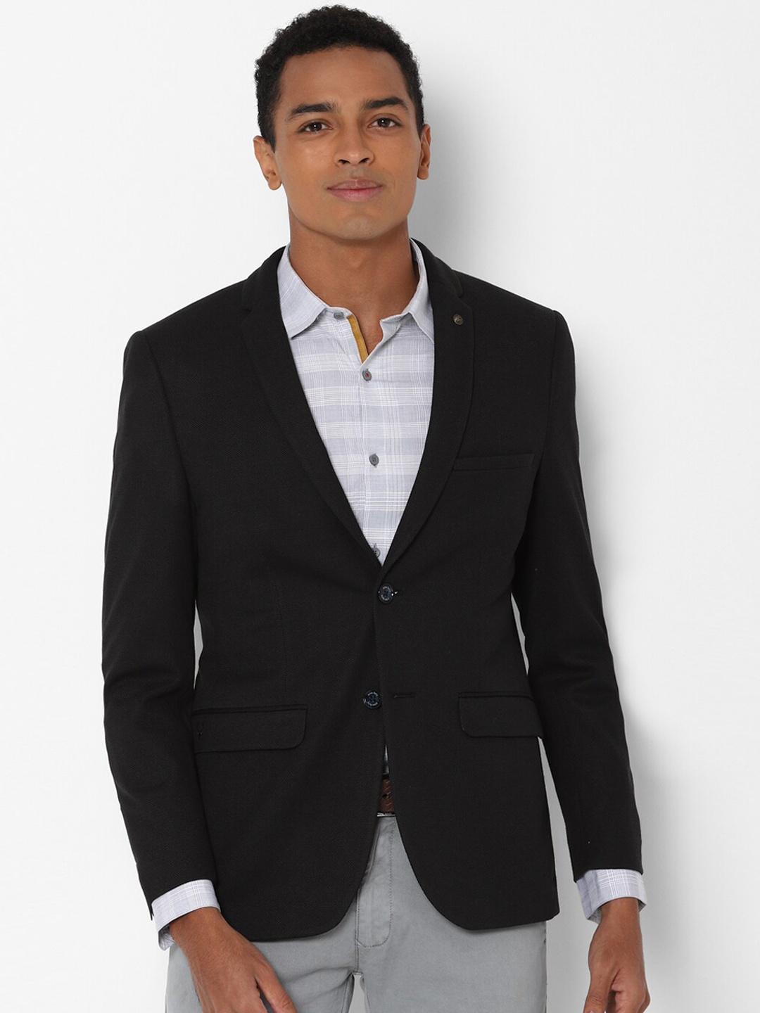 Allen Solly Men Black Solid Slim-Fit Single Breasted Formal Blazer