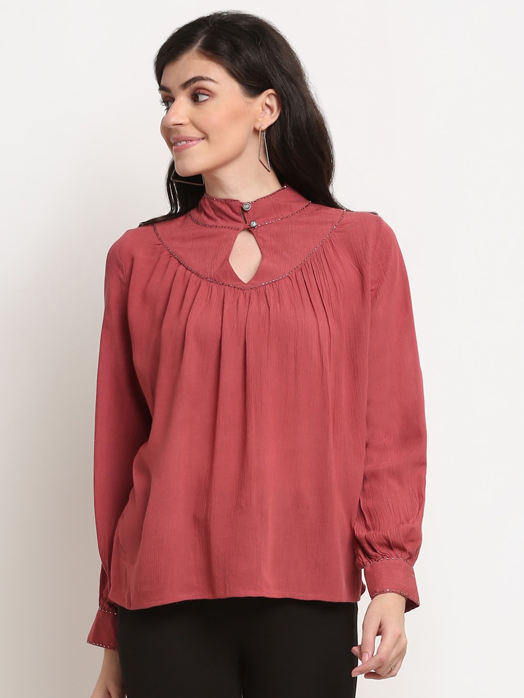 La Zoire Pink Keyhole Neck Top