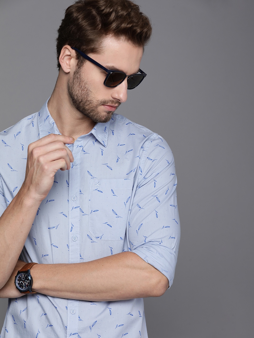 WROGN Men Blue Slim Fit Printed Casual Shirt